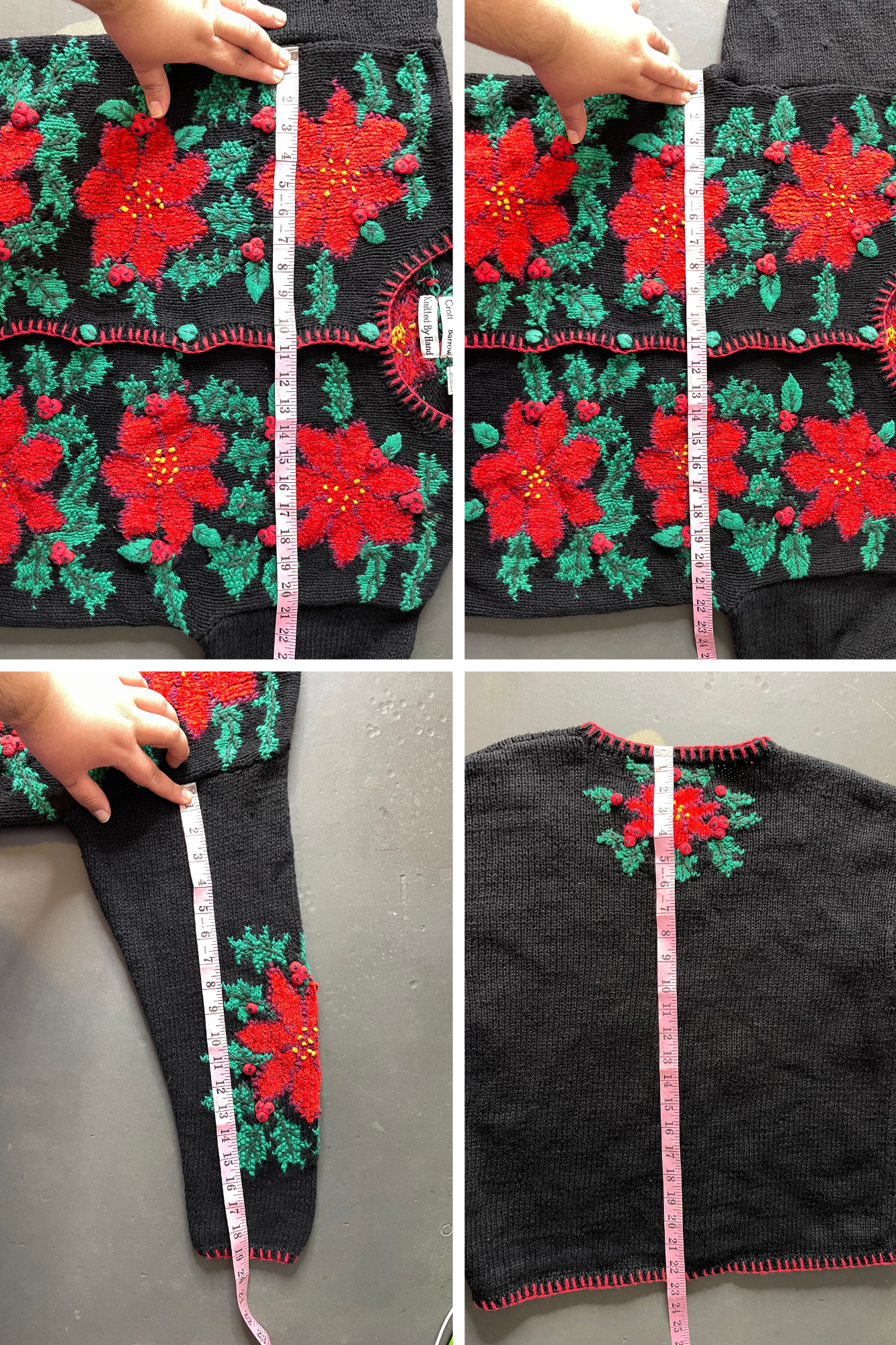 90s Poinsettia Floral Handknit Cardigan Sz L / XL