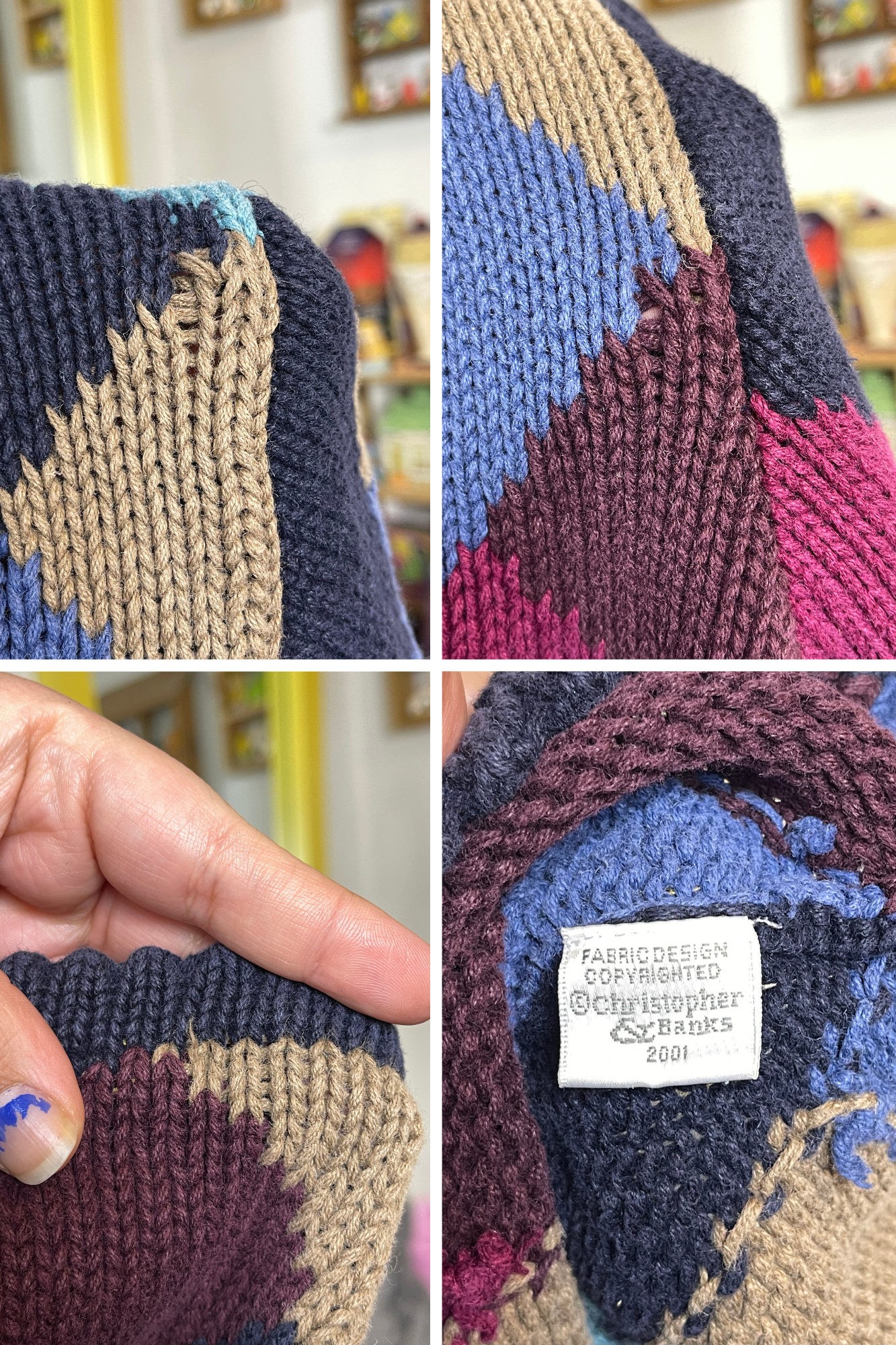 Vintage 2000s Funky Patchwork Knit Cardigan Sz M