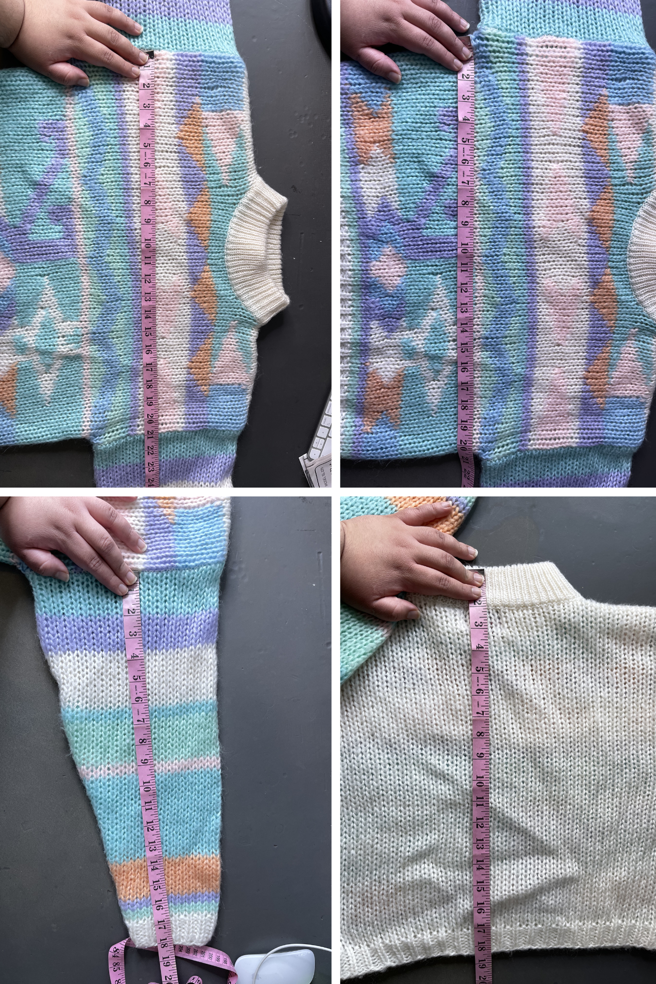 Vintage Funky Pastel Chunky Loose Knit Semi Cropped Sweater Sz M