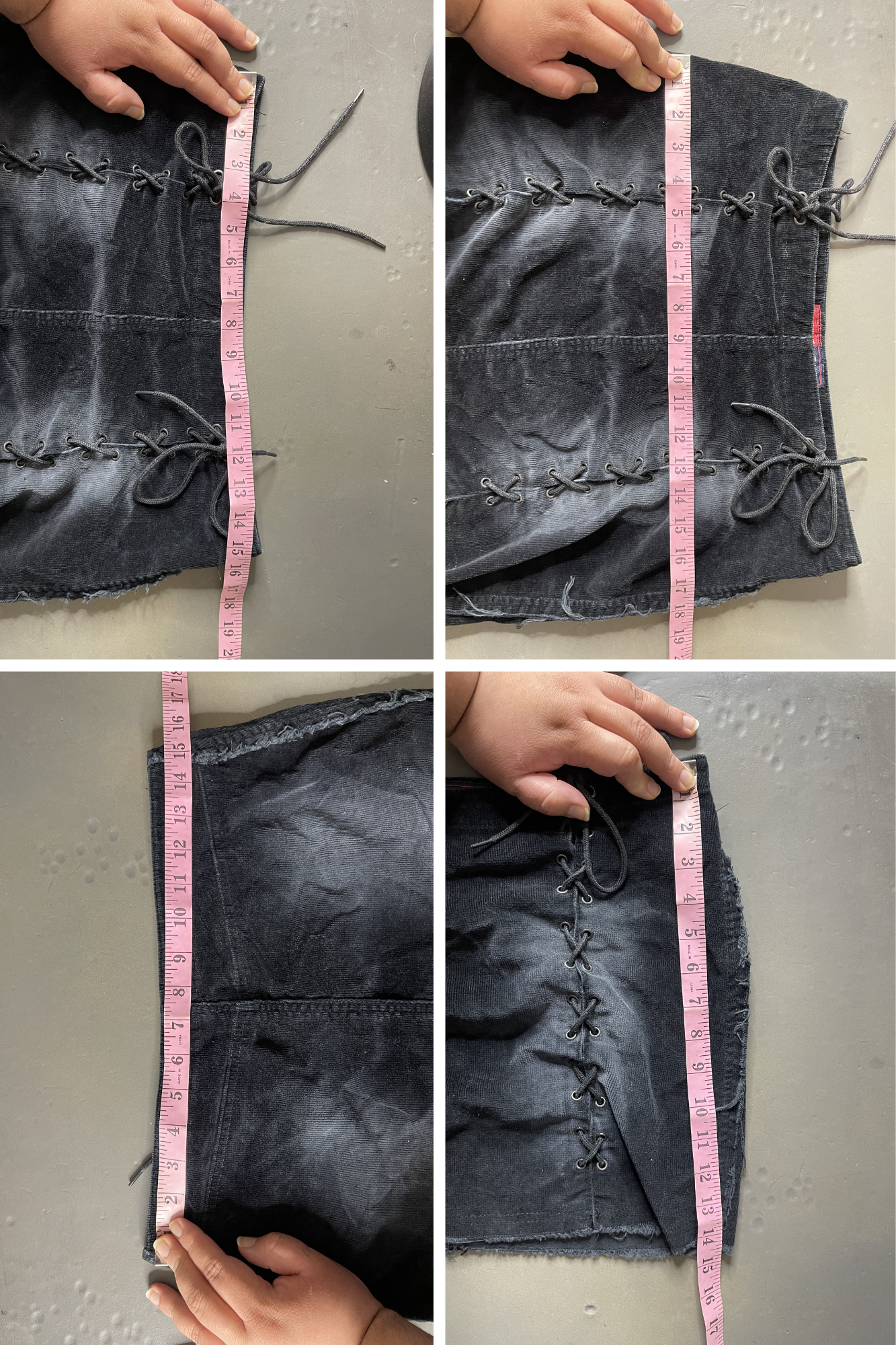 2000s Black Thin Corduroy Lace Up Mini Skirt Sz M/L