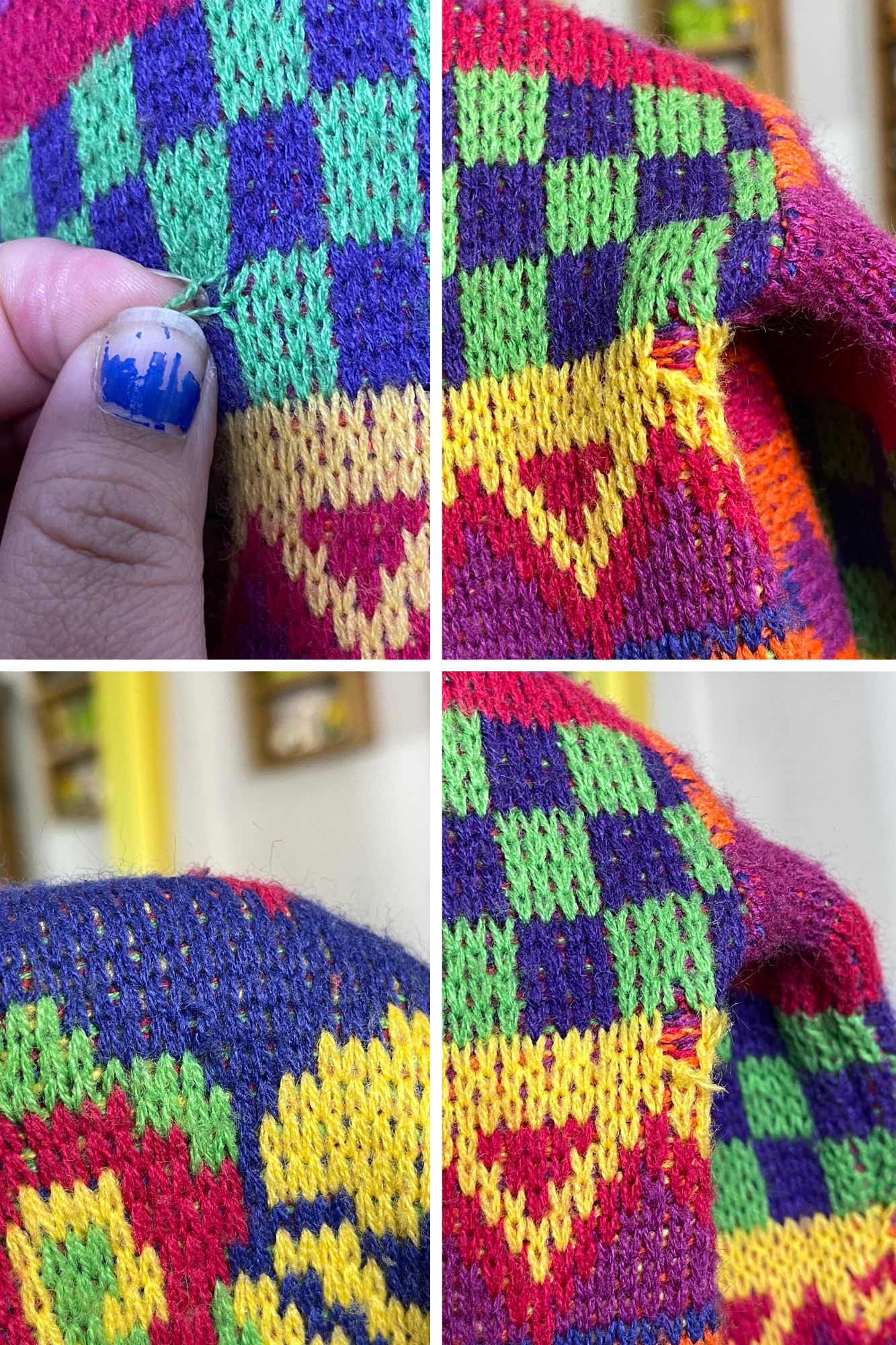 Vintage 90s Colorful Funky Floral Knit Sweater Sz L