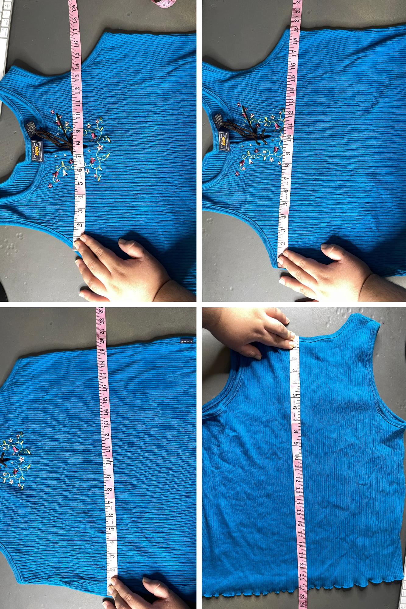 2000s Blue Flower Embroidered Stretchy Tank Top Sz 2X