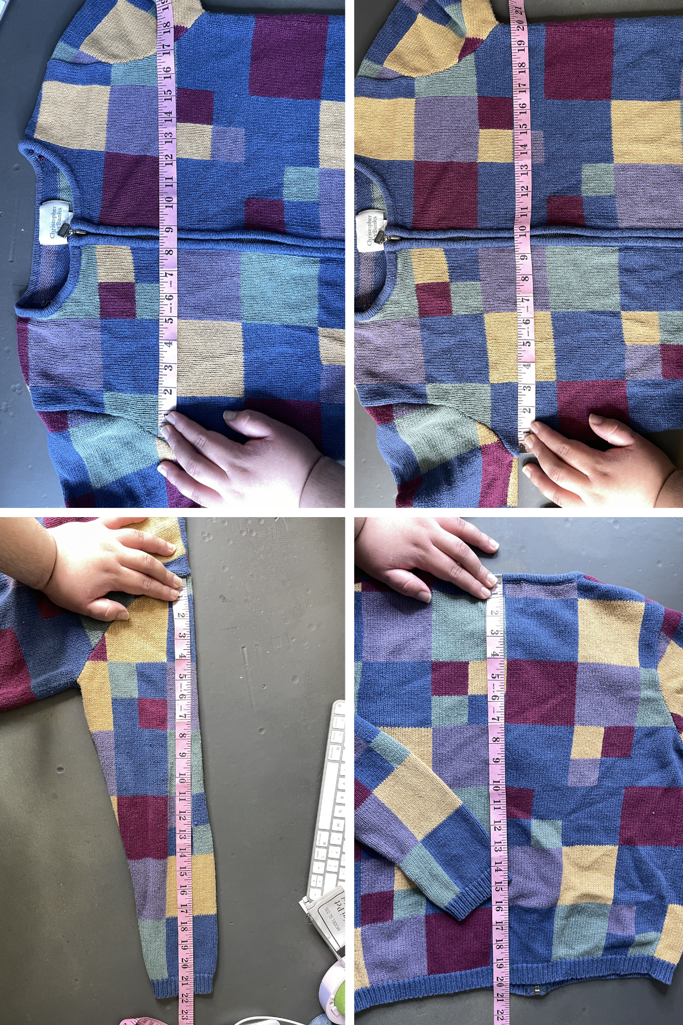 Vintage 2000s Colorful Colorblock Patchwork Knit Zip-up Cardigan Sz S