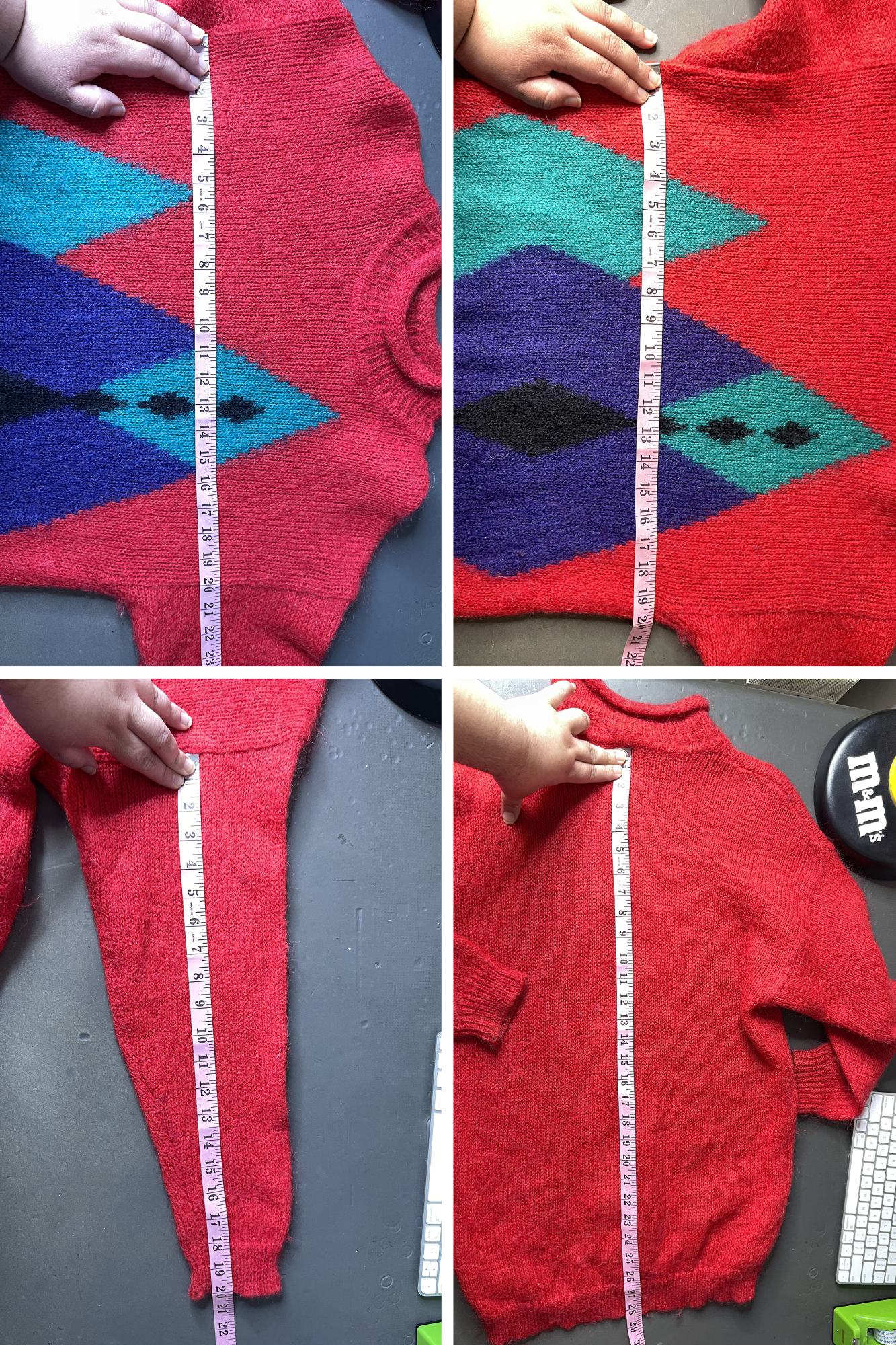 Vintage Red Oversized Geometric Mohair Knit Sweater Sz M
