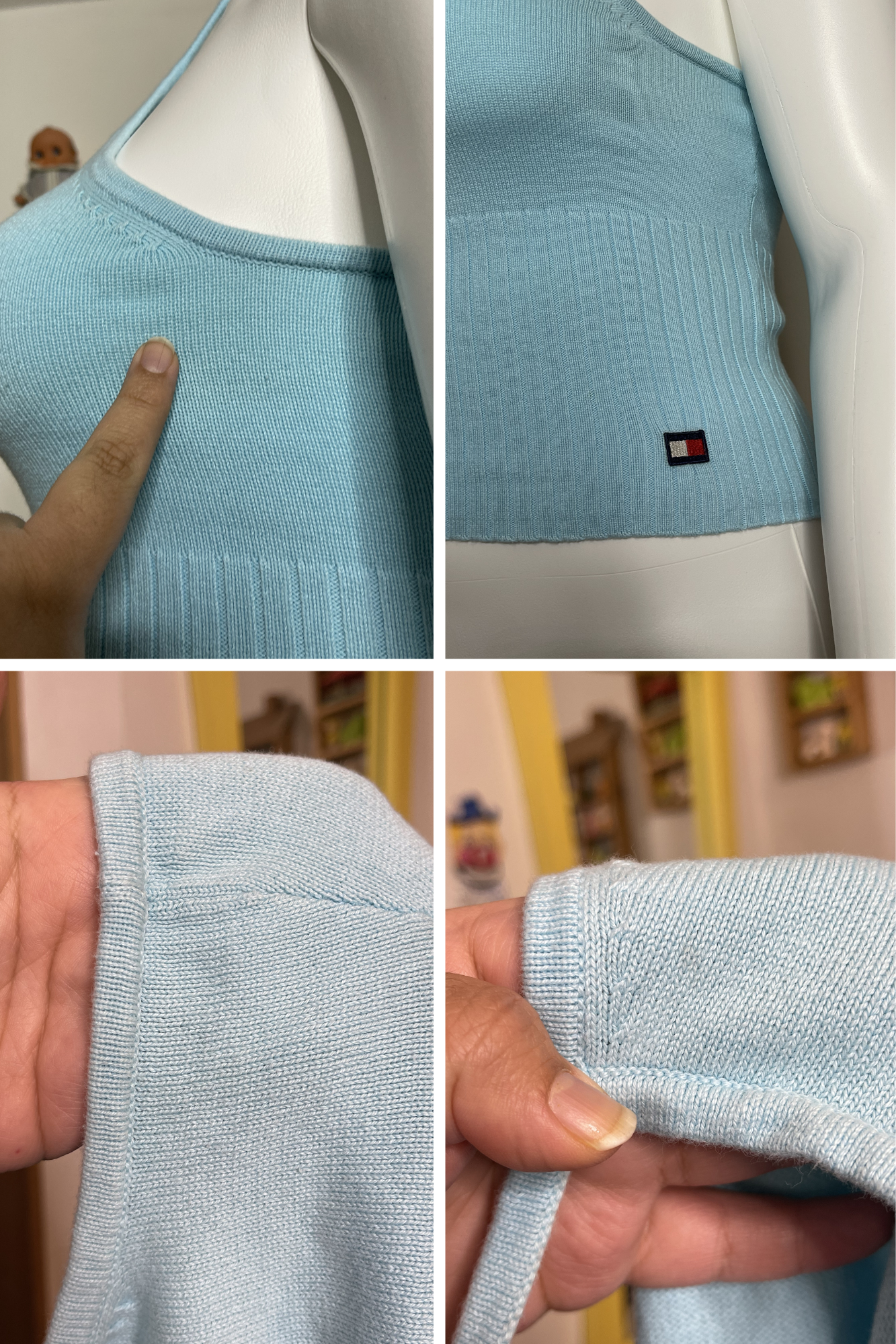 2000s Tommy Hilfiger Aqua Blue Knit Halter Top Sz L/XL