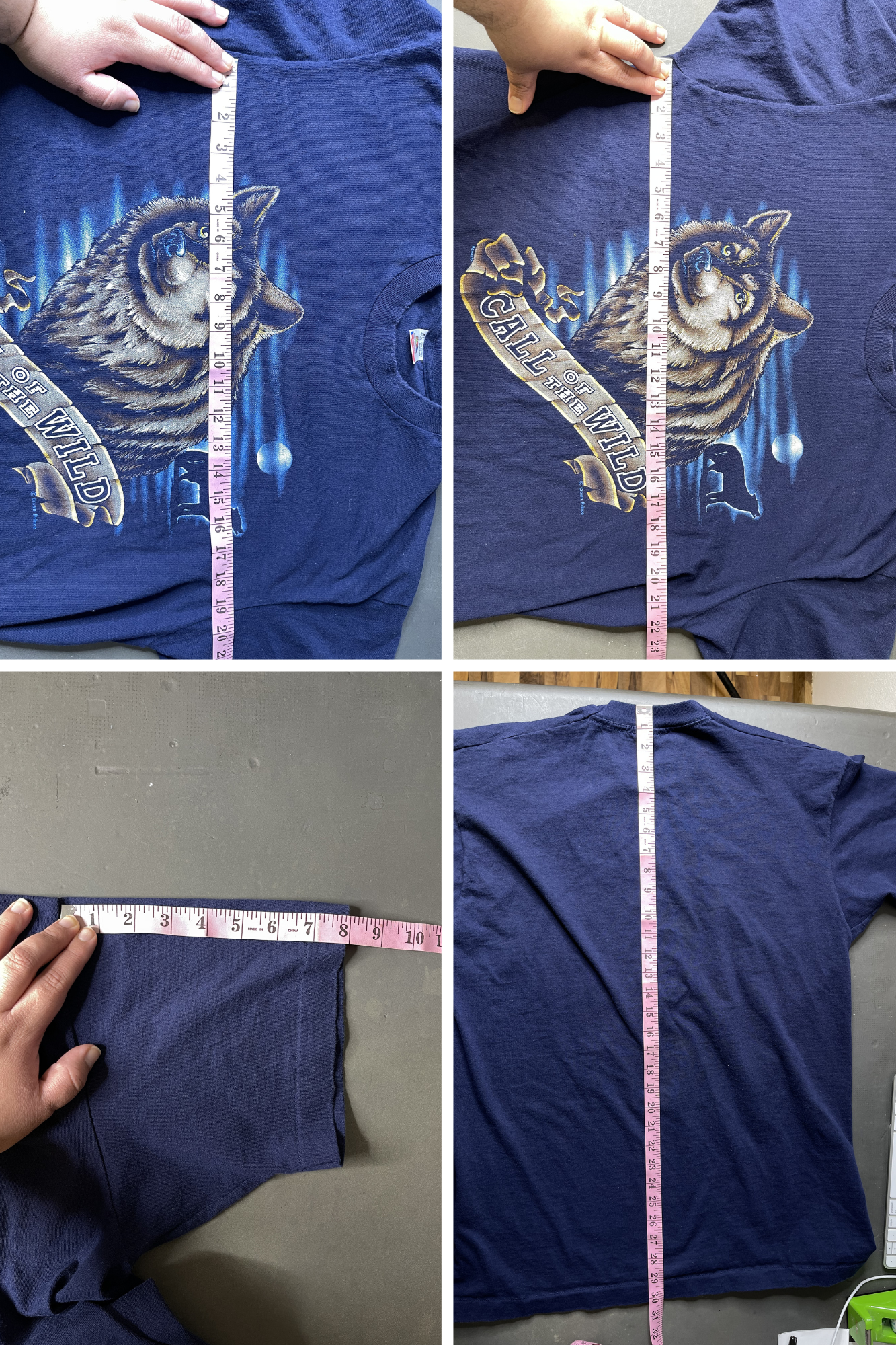 Vintage 90s Navy Blue Call Of The Wild Wolf Tee Sz XL