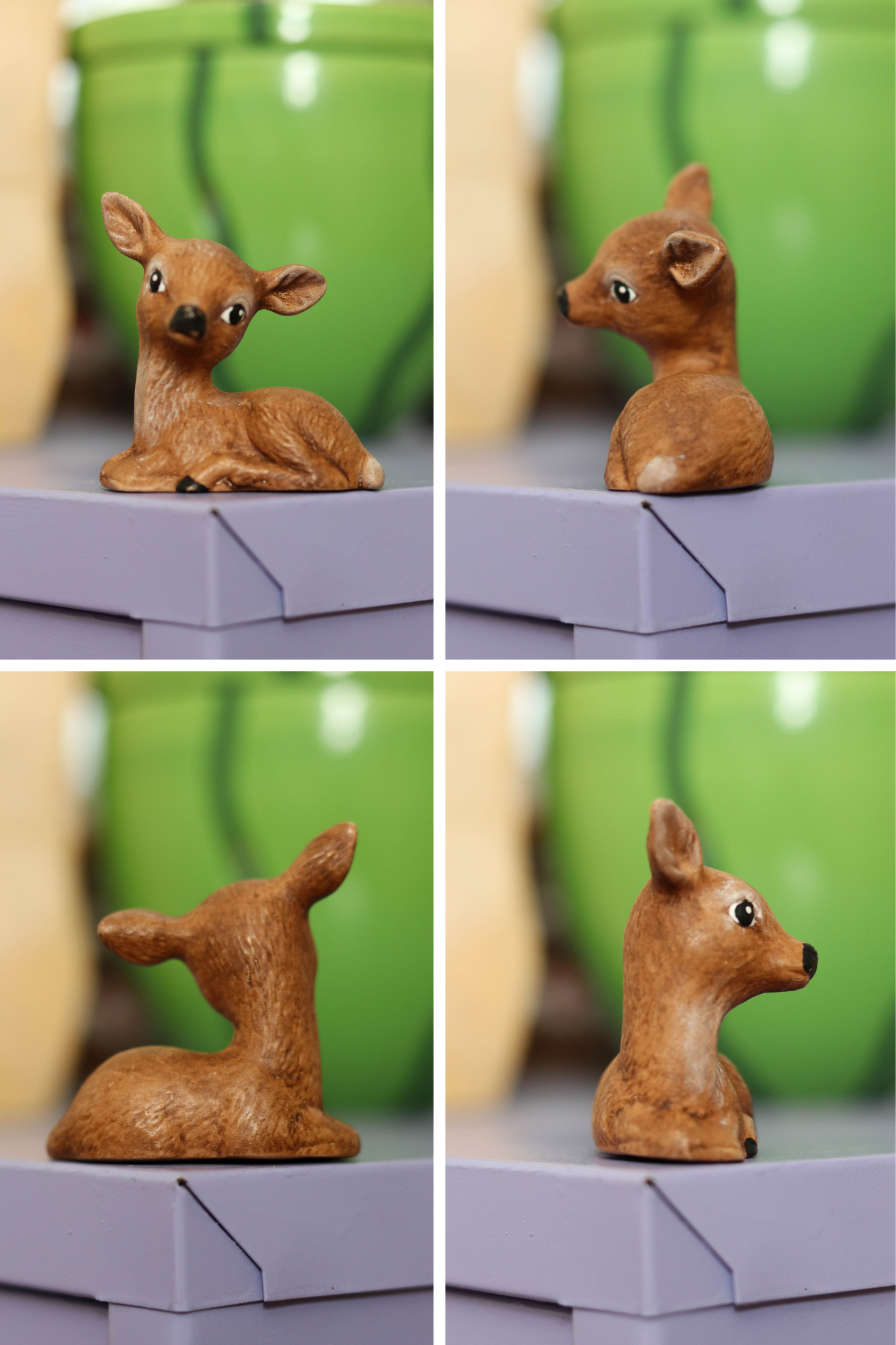 Vintage Deer Fawn 4pc Ceramic Trinket Set