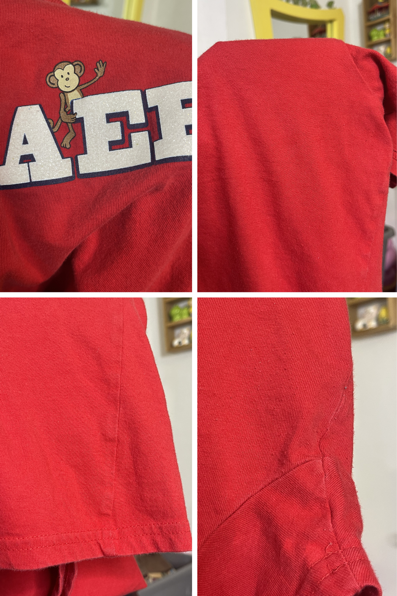 2000s Red Aero Sparkly Monkey Tee Sz M