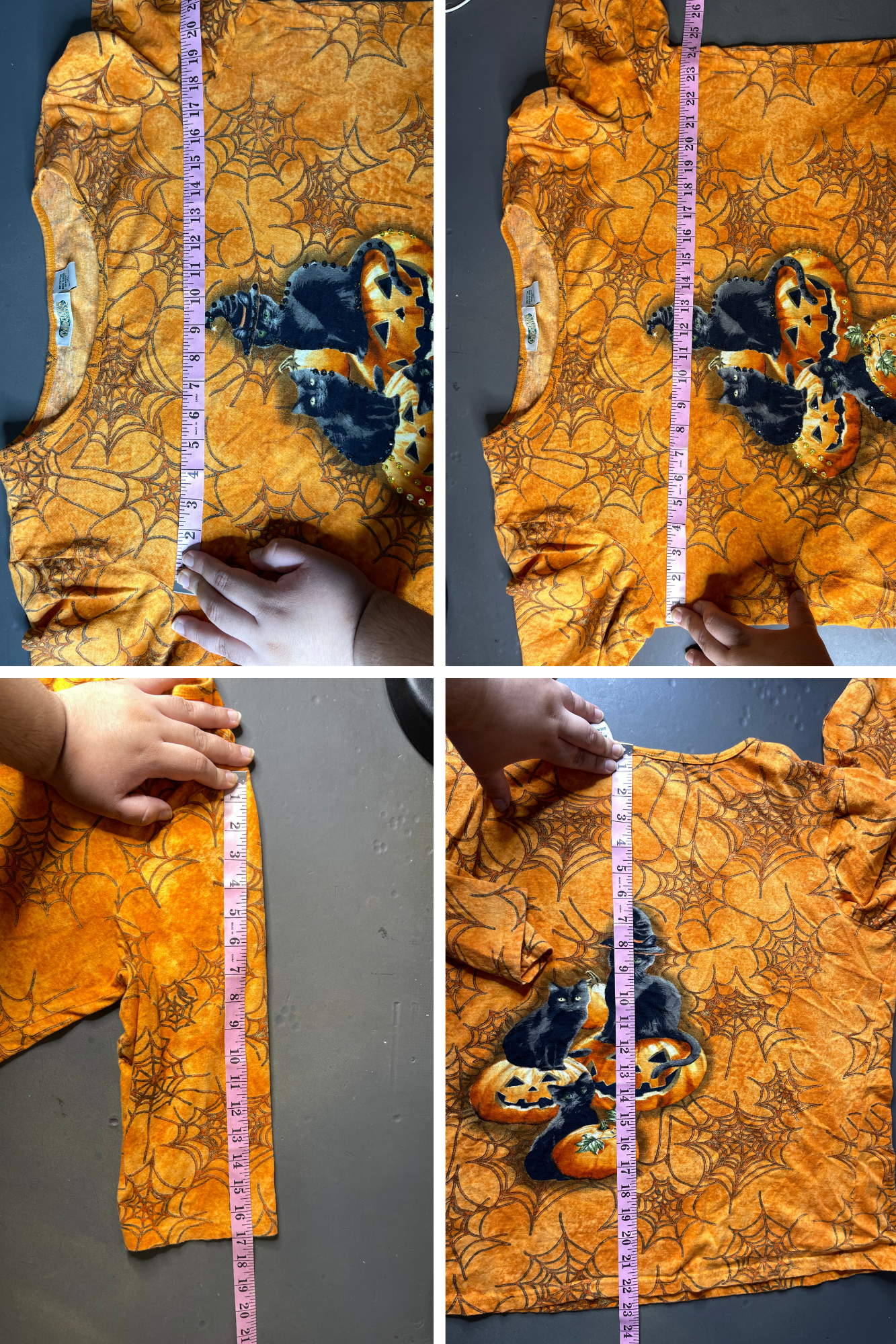 Halloween Black Cat Pumpkin Sequin 3/4 Sleeve Top Sz XL