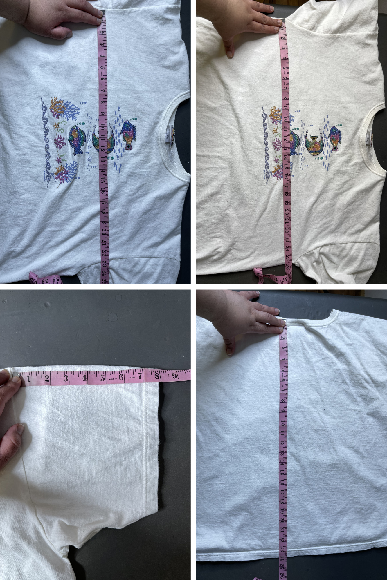 Vintage Beaded Colorful Fish Tee Sz 2X