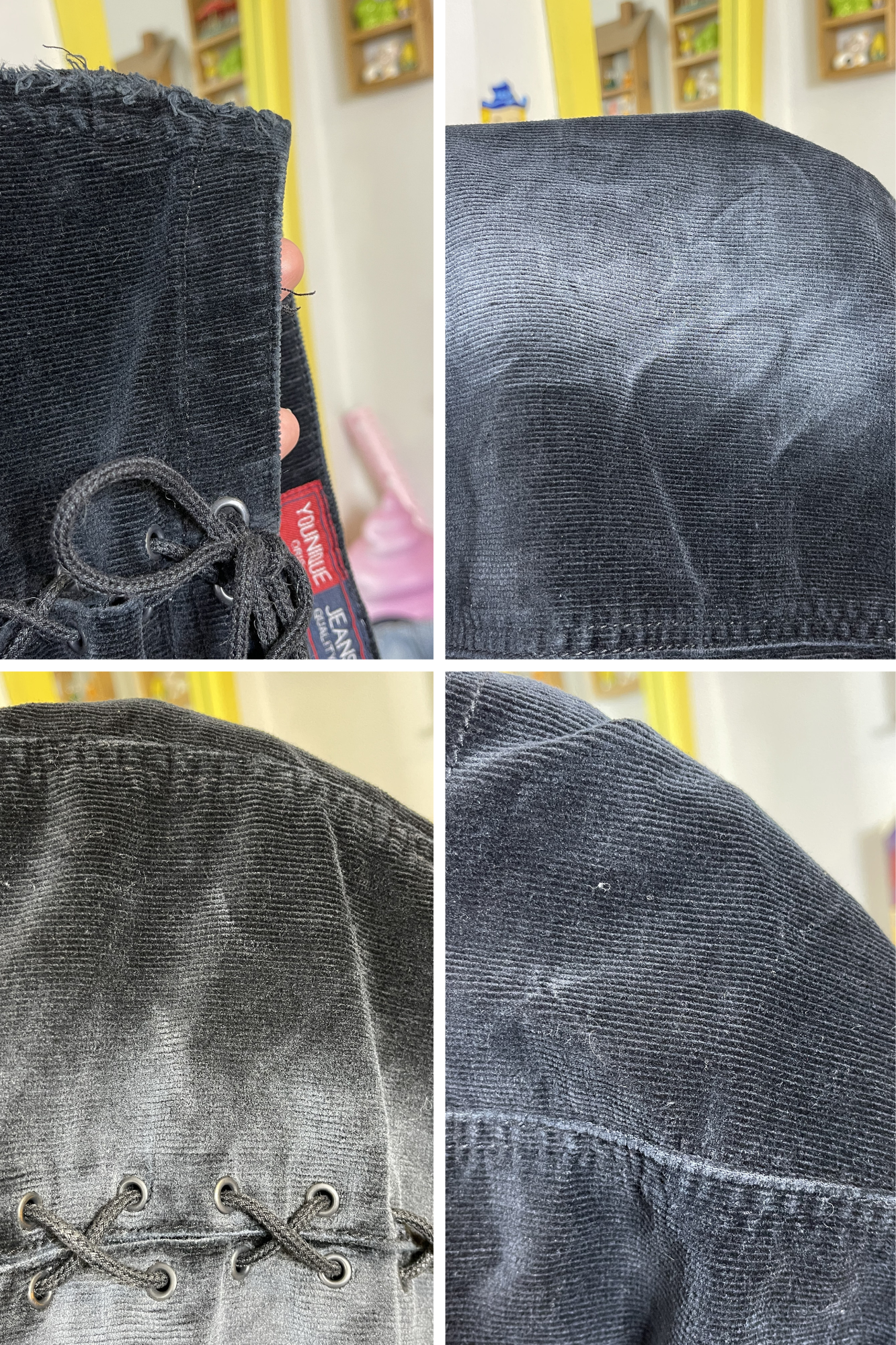 2000s Black Thin Corduroy Lace Up Mini Skirt Sz M/L