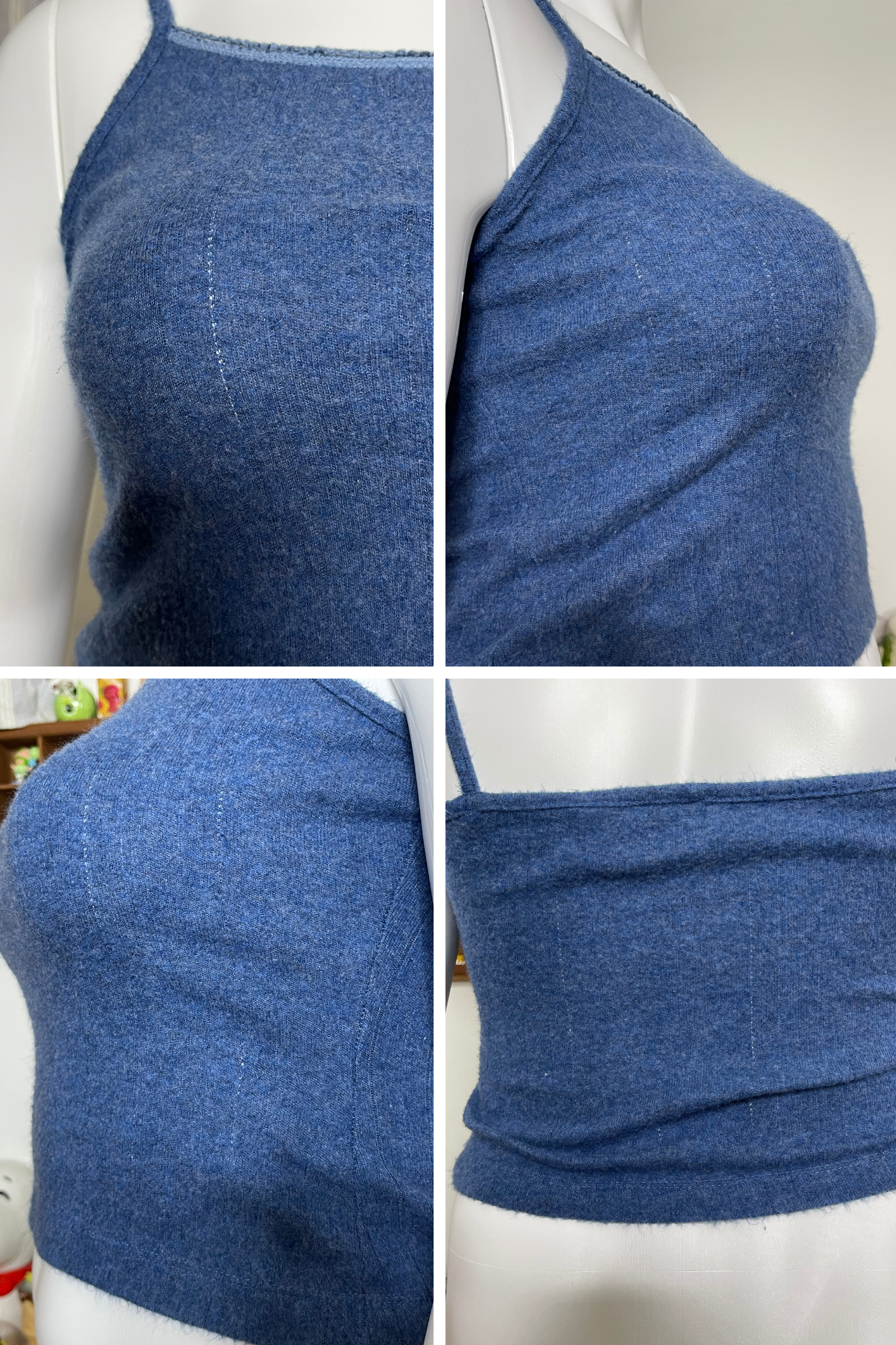 Vintage Blue Fuzzy Knit Cami Top Sz L