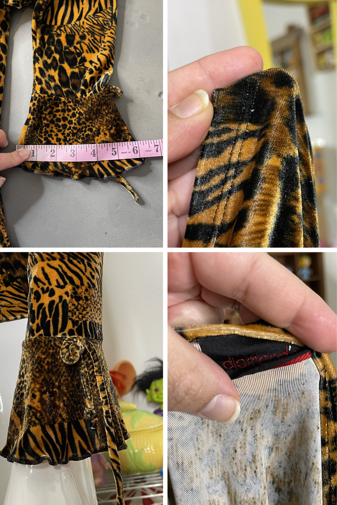 Vintage 90s Velvet Animal Print Long Sleeve Sz M