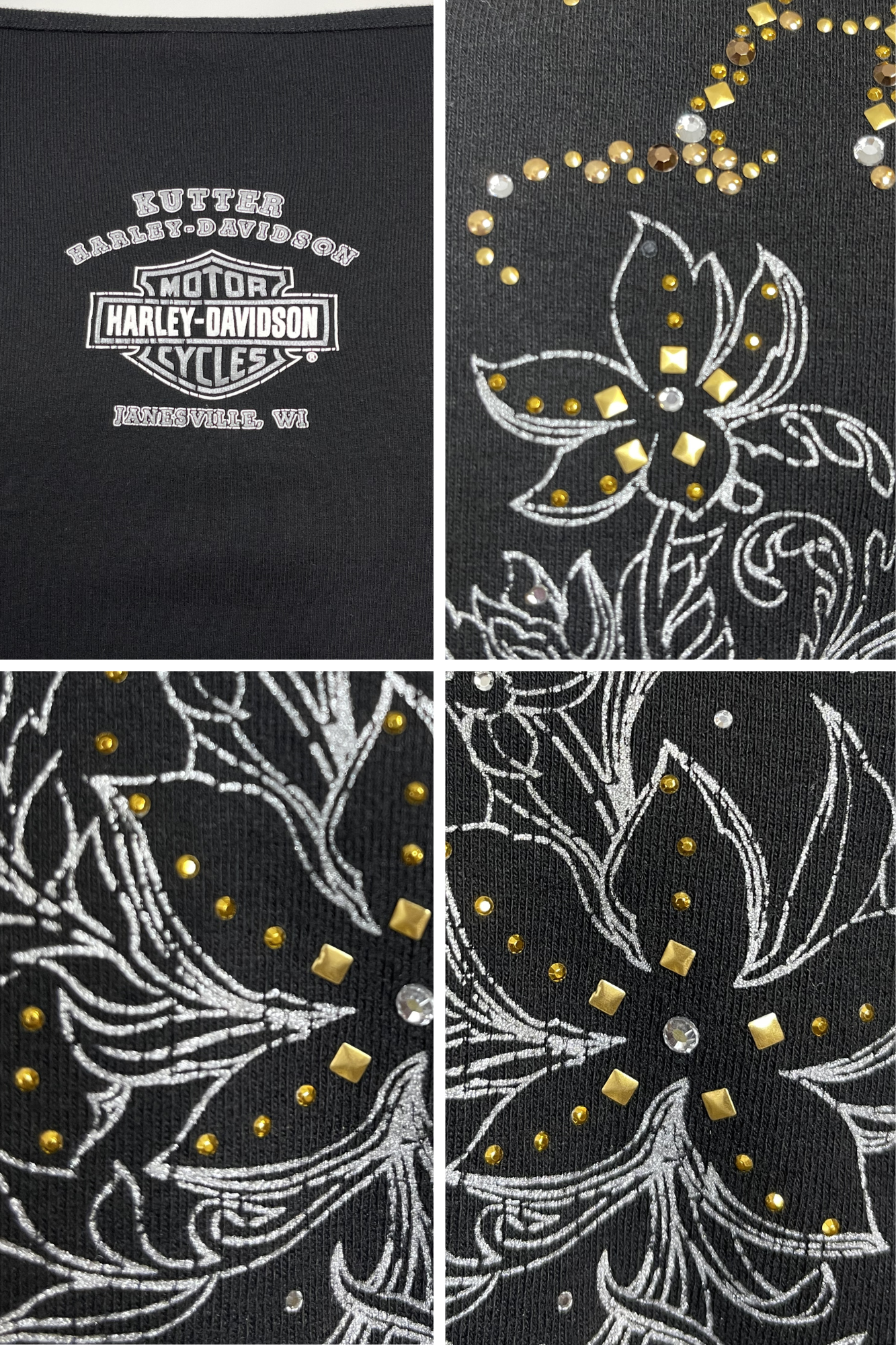 2000s Harley Davidson Floral Bedazzled Tank Top Sz L