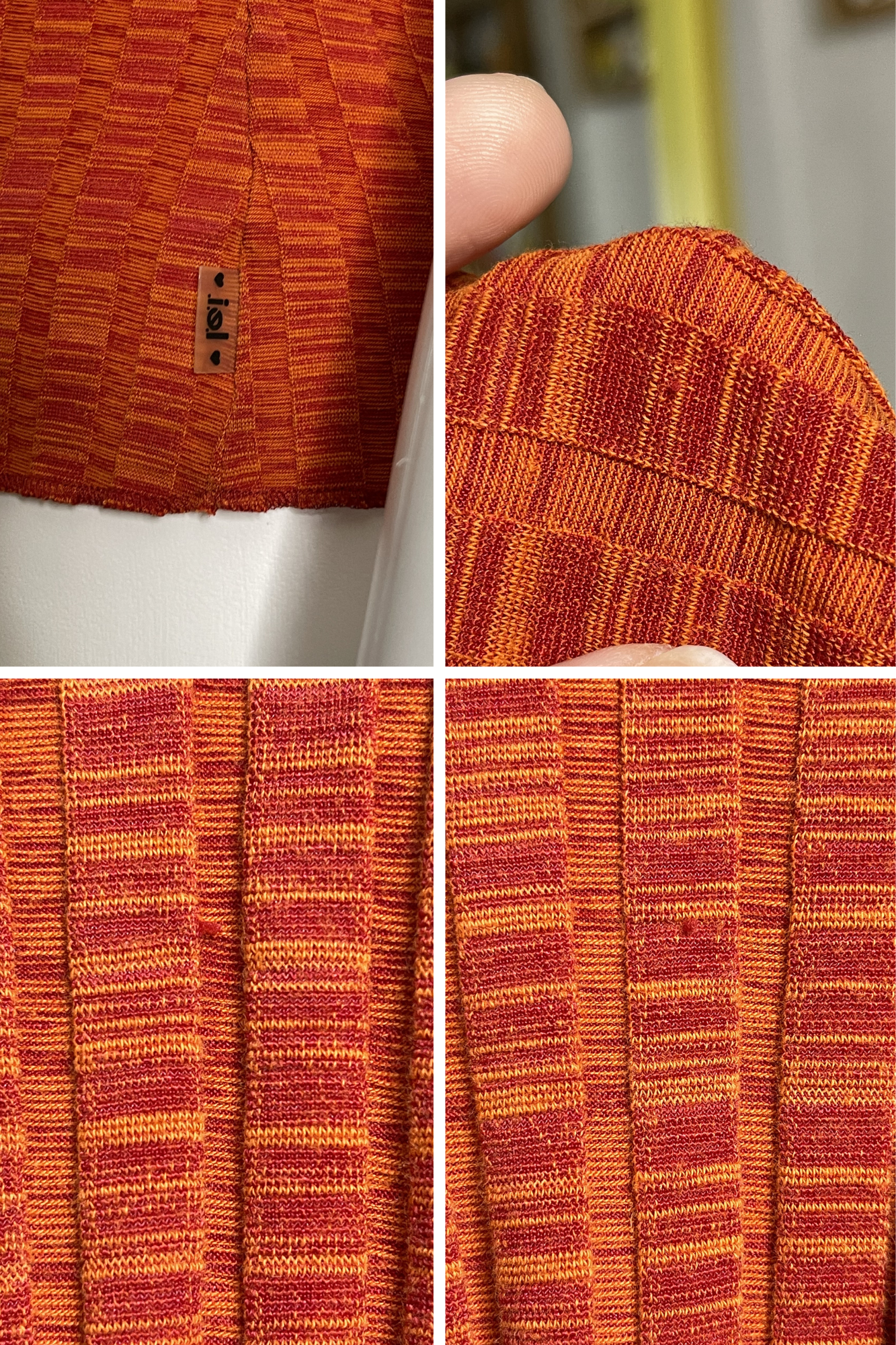 2000s Stretchy Orange Red Ribbed V-Neck Top Sz L/XL