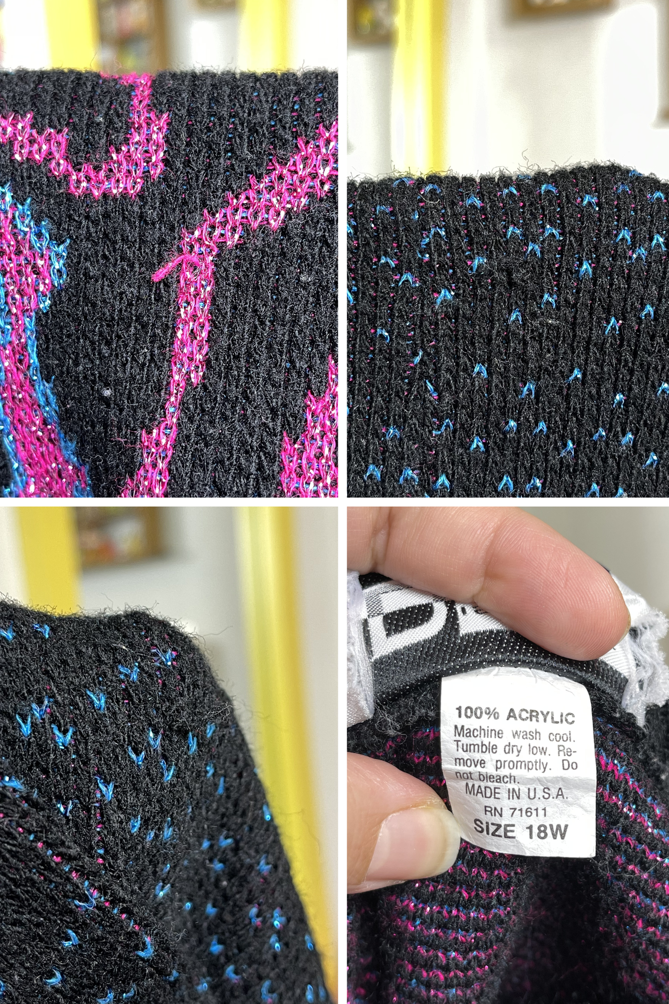 Vintage Funky Blue Pink Metallic Sparkly Knit Sweater Sz L
