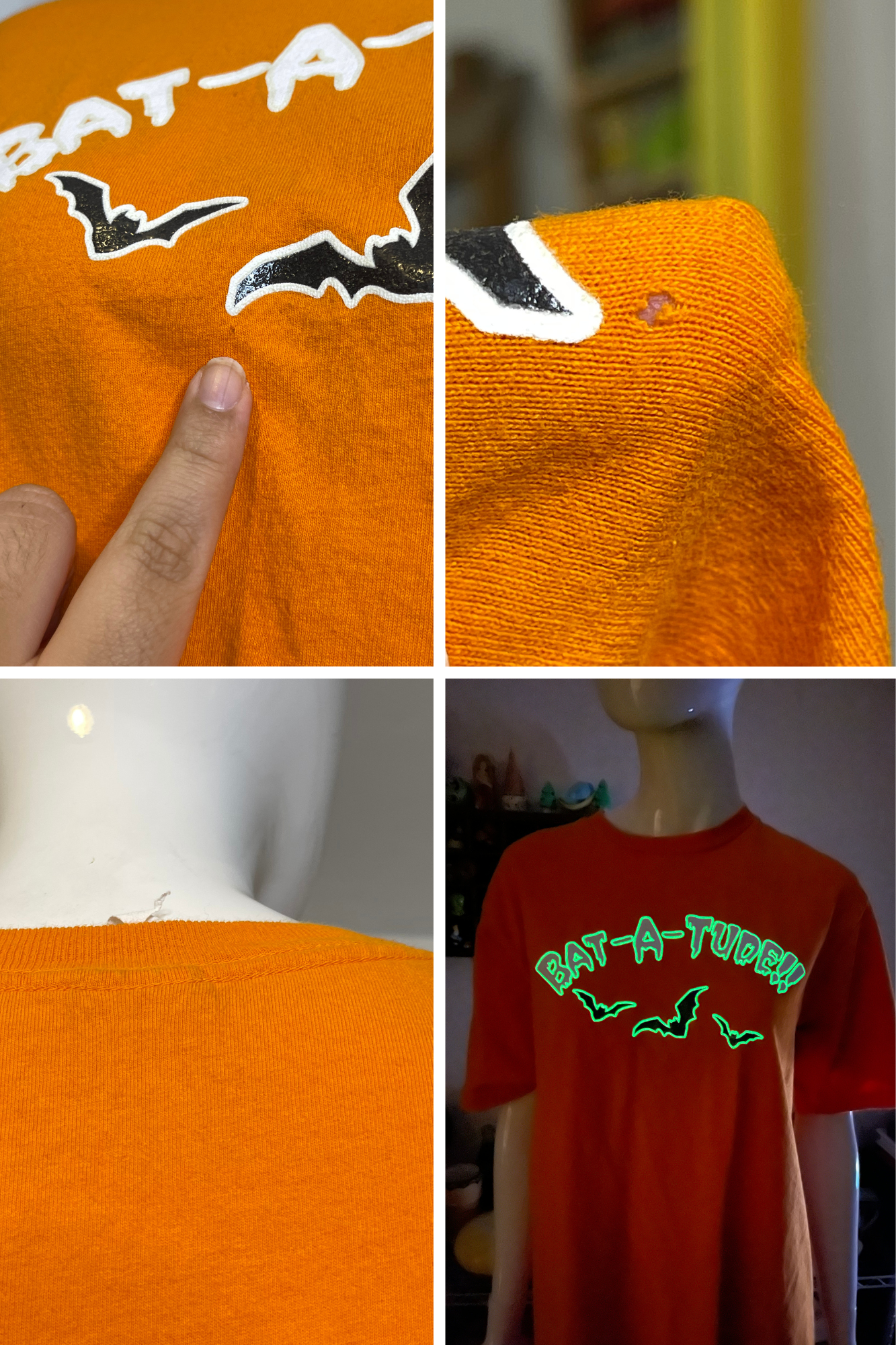 2000s "BAT-A-TUDE!!" Glow In the Dark Oversized Graphic Tee Sz M