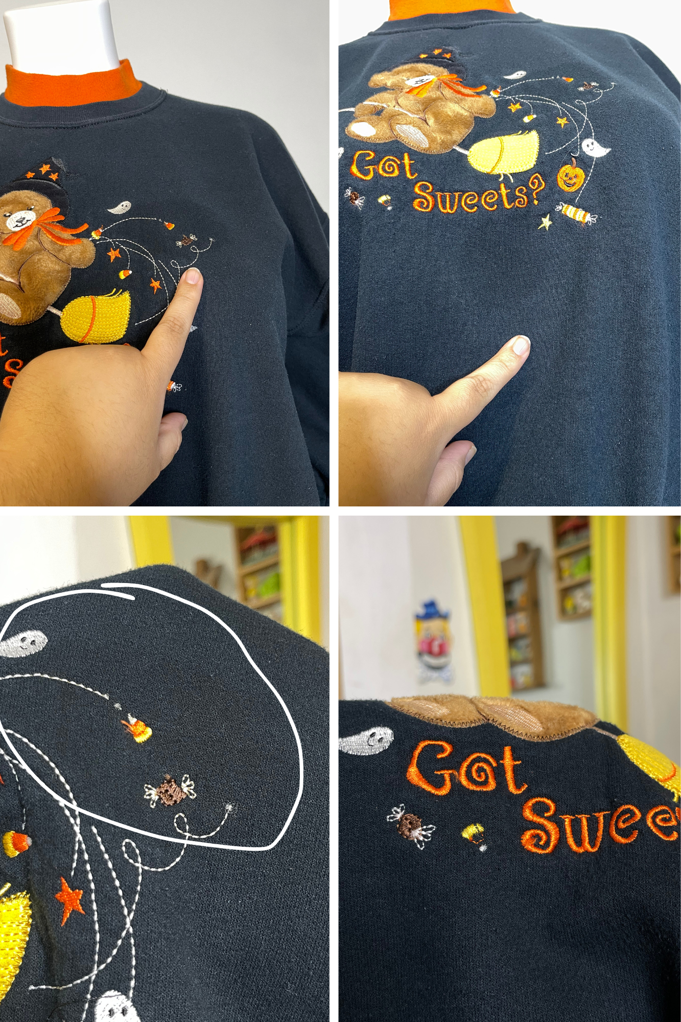 Vintage "Got Sweets" Halloween Teddybear Crewneck Sweater Sz XL