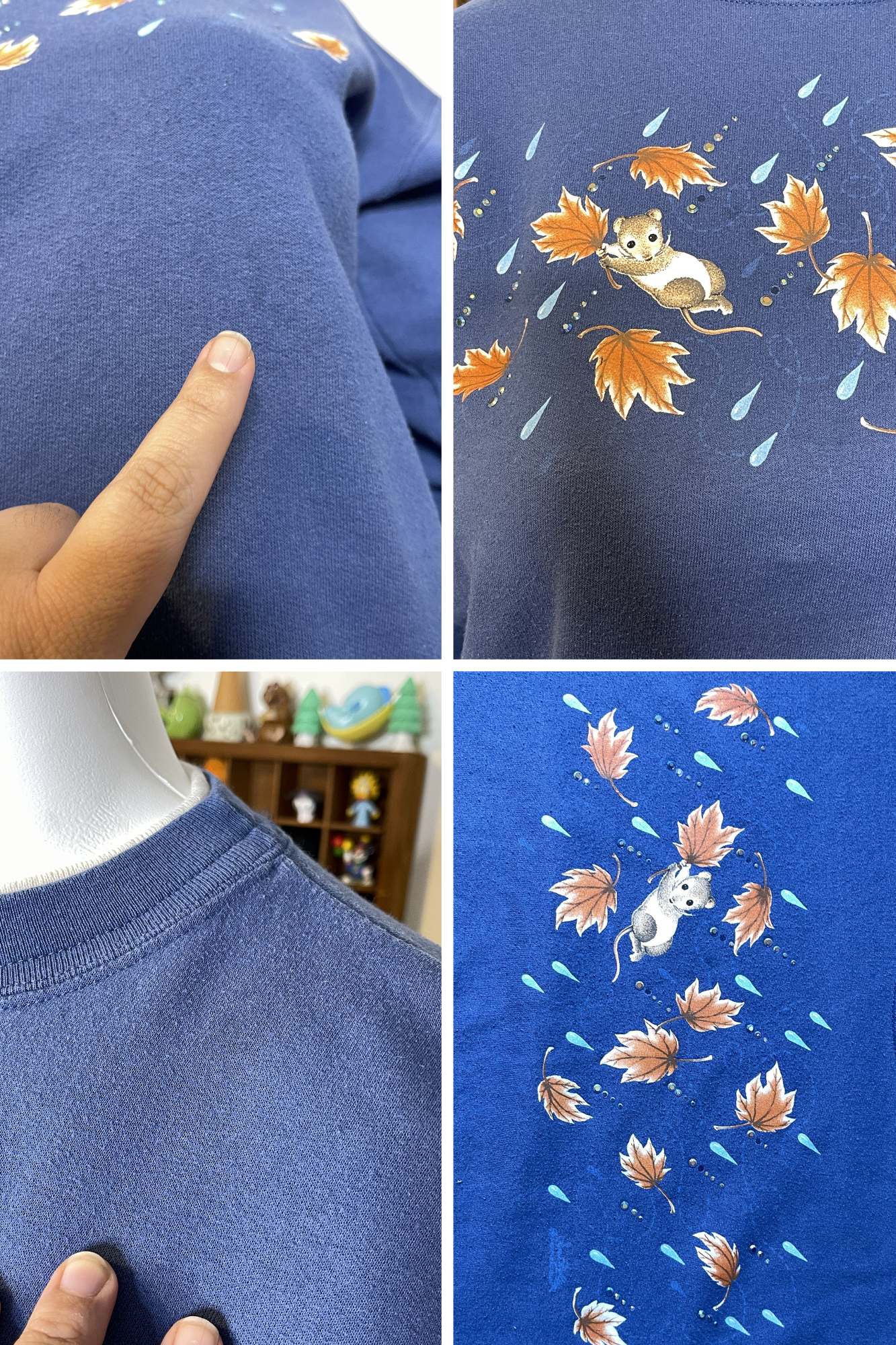 Vintage Field Mouse Fall Leaf Crewneck Sweater Sz L