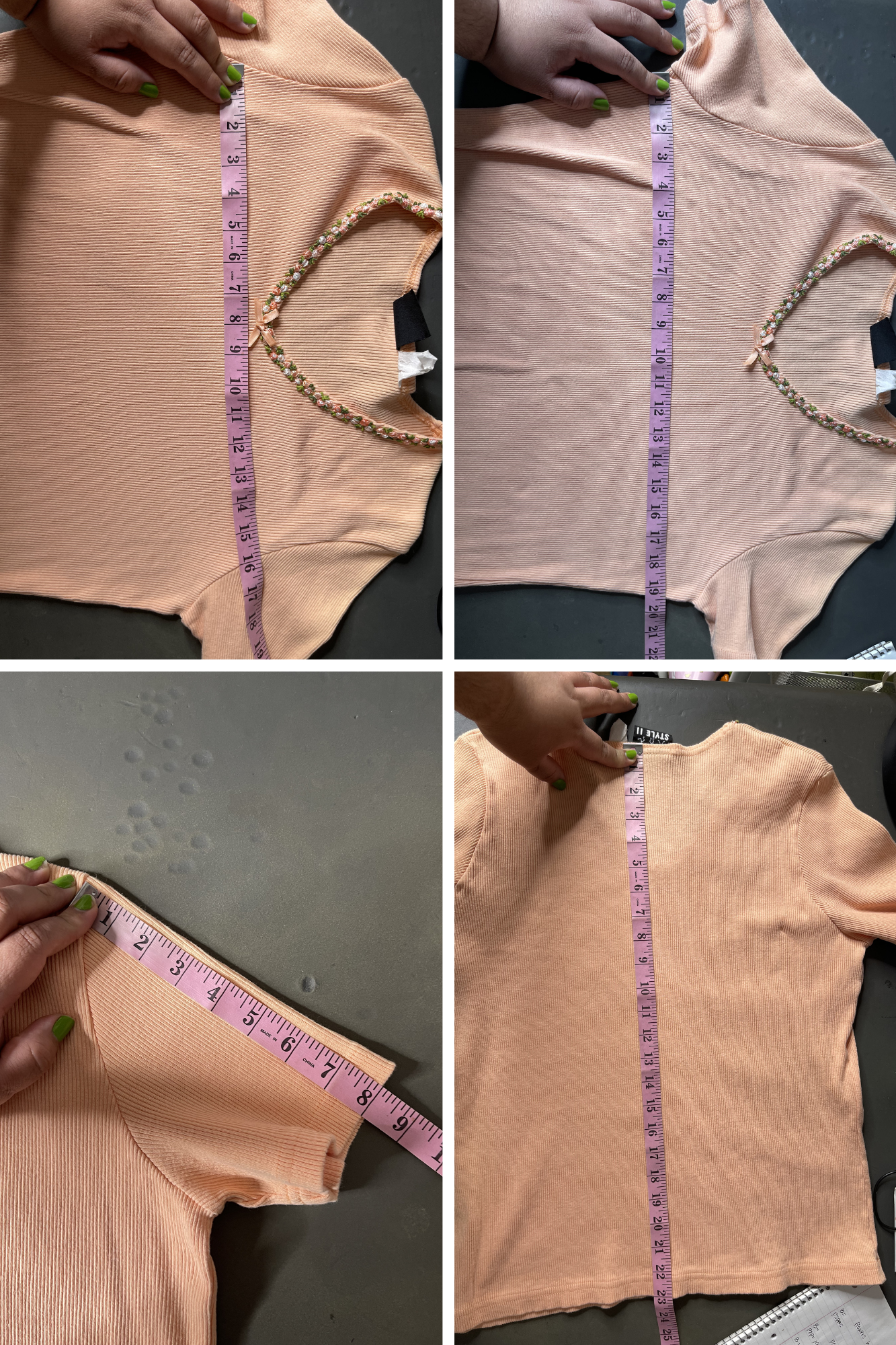 Vintage Peachy Ribbed Rose Bud Flower V-Neck Top Sz XL