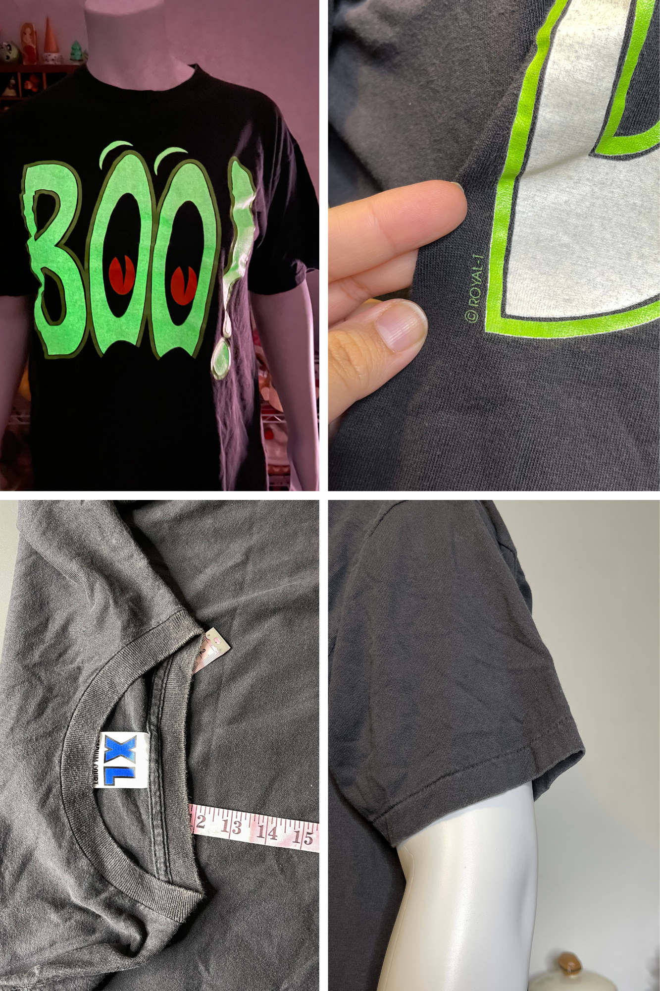 Vintage 90s Faded Glow In The Dark "BOO!" Graphic Tee Sz XL