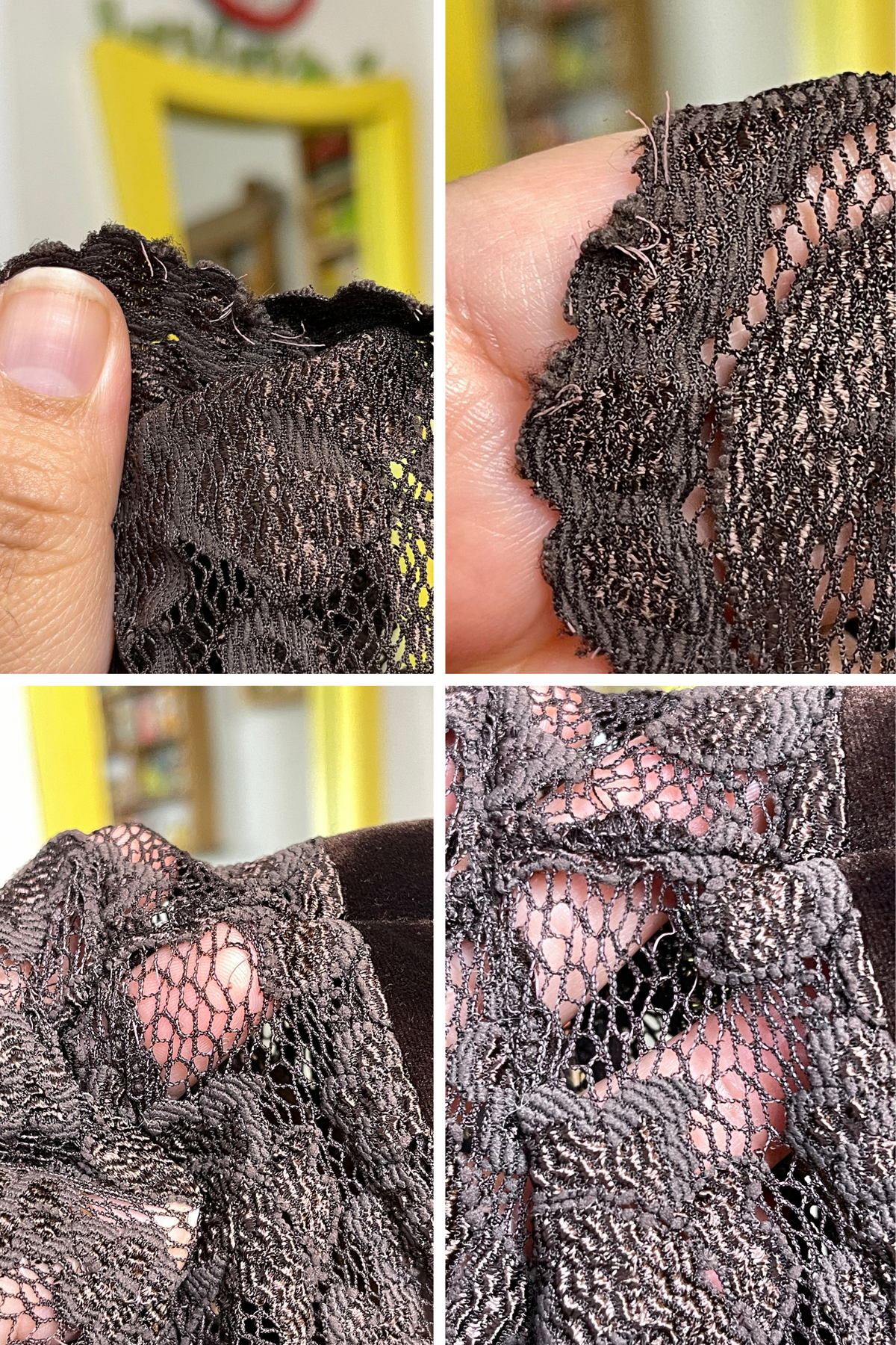 Vintage Brown Flower Lace & Velvet Trim Top Sz M