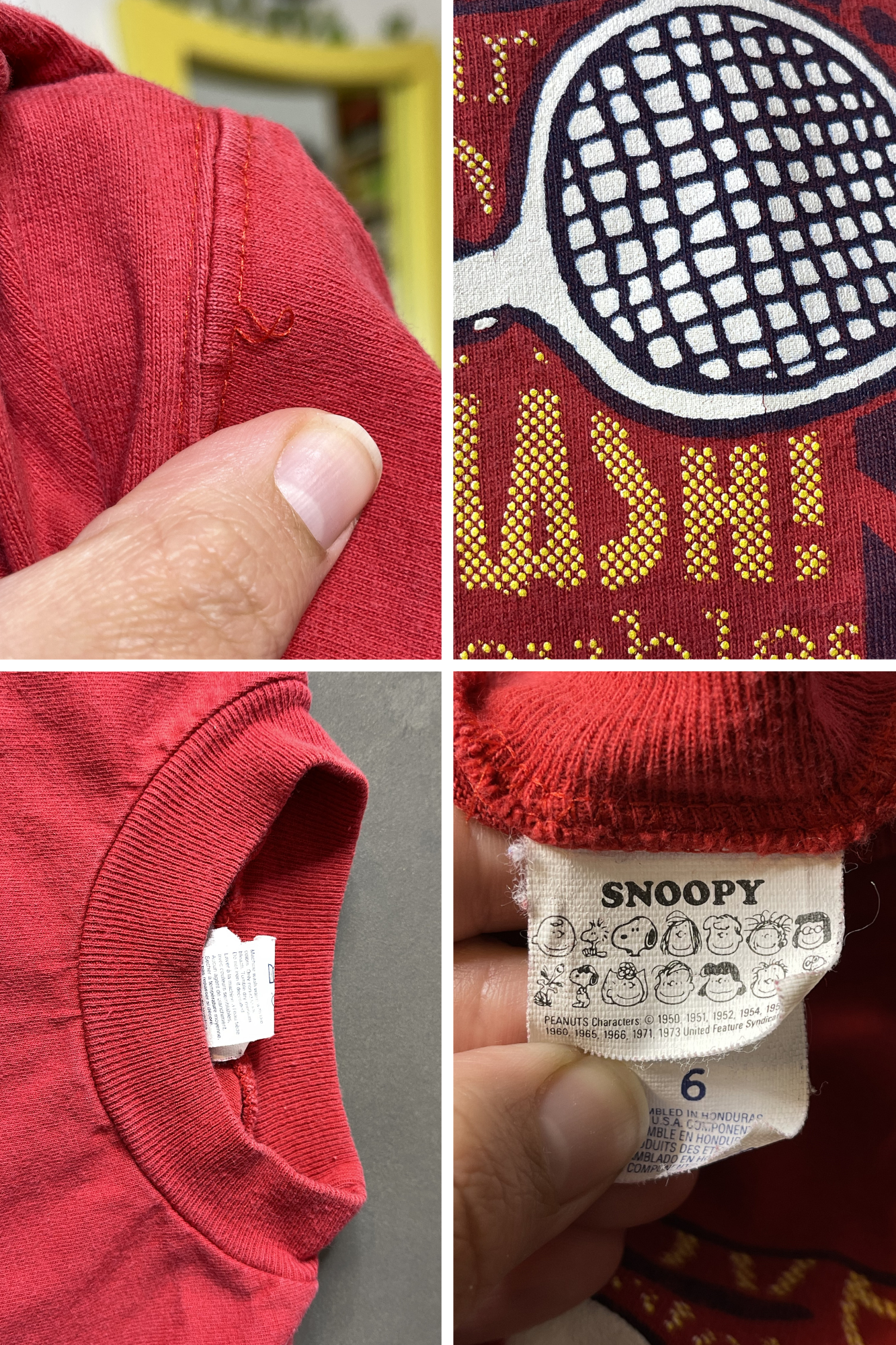 Vintage Red Snoopy Tennis Kids Graphic Tee Sz 6