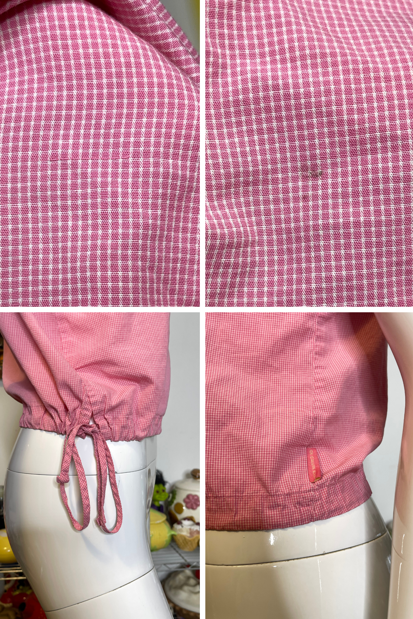 2000s Pink Plaid Gingham CK Top Sz M
