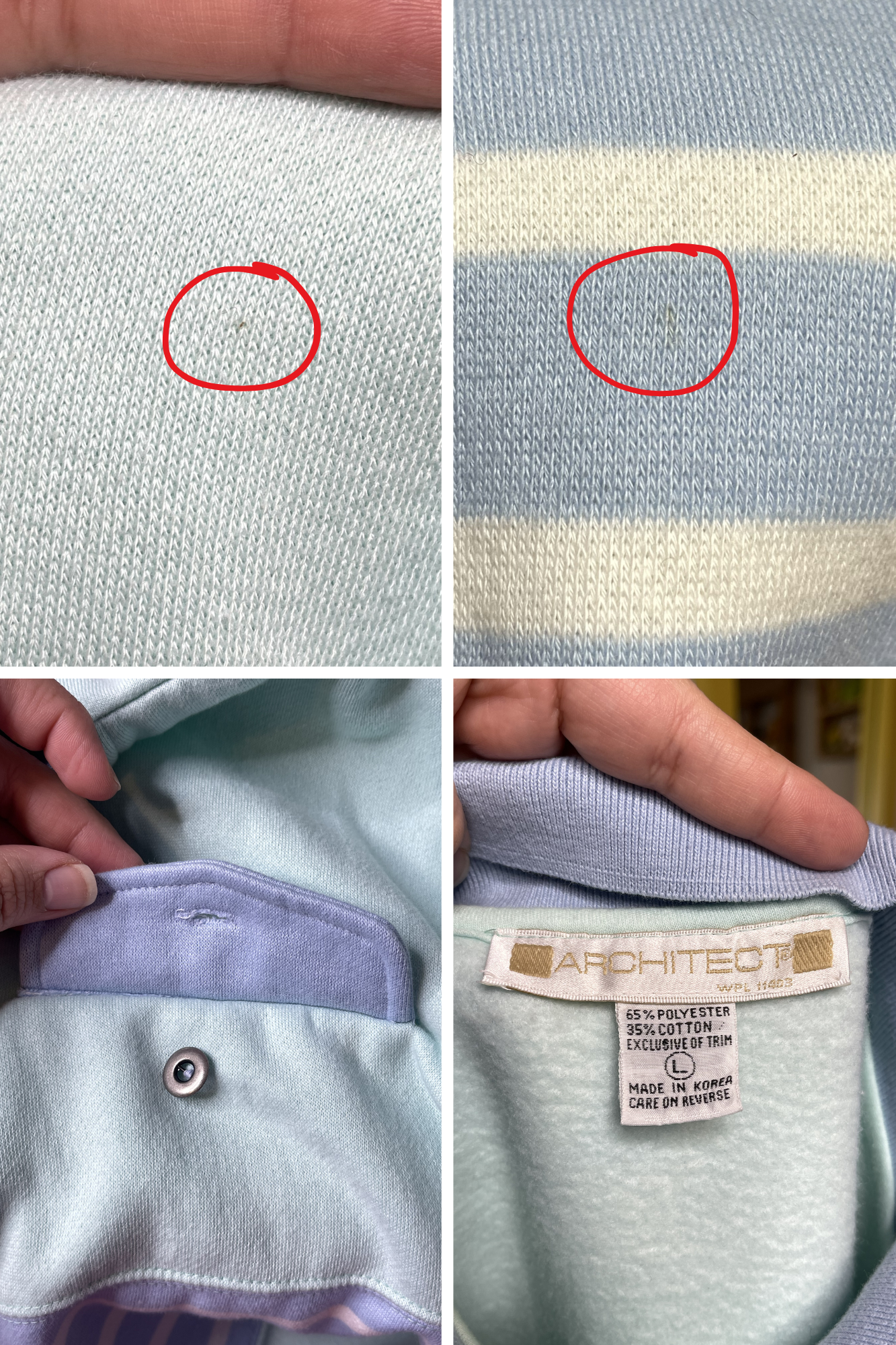 Vintage 90s Mint Blue Striped Collared Crewneck Sweater Sz L
