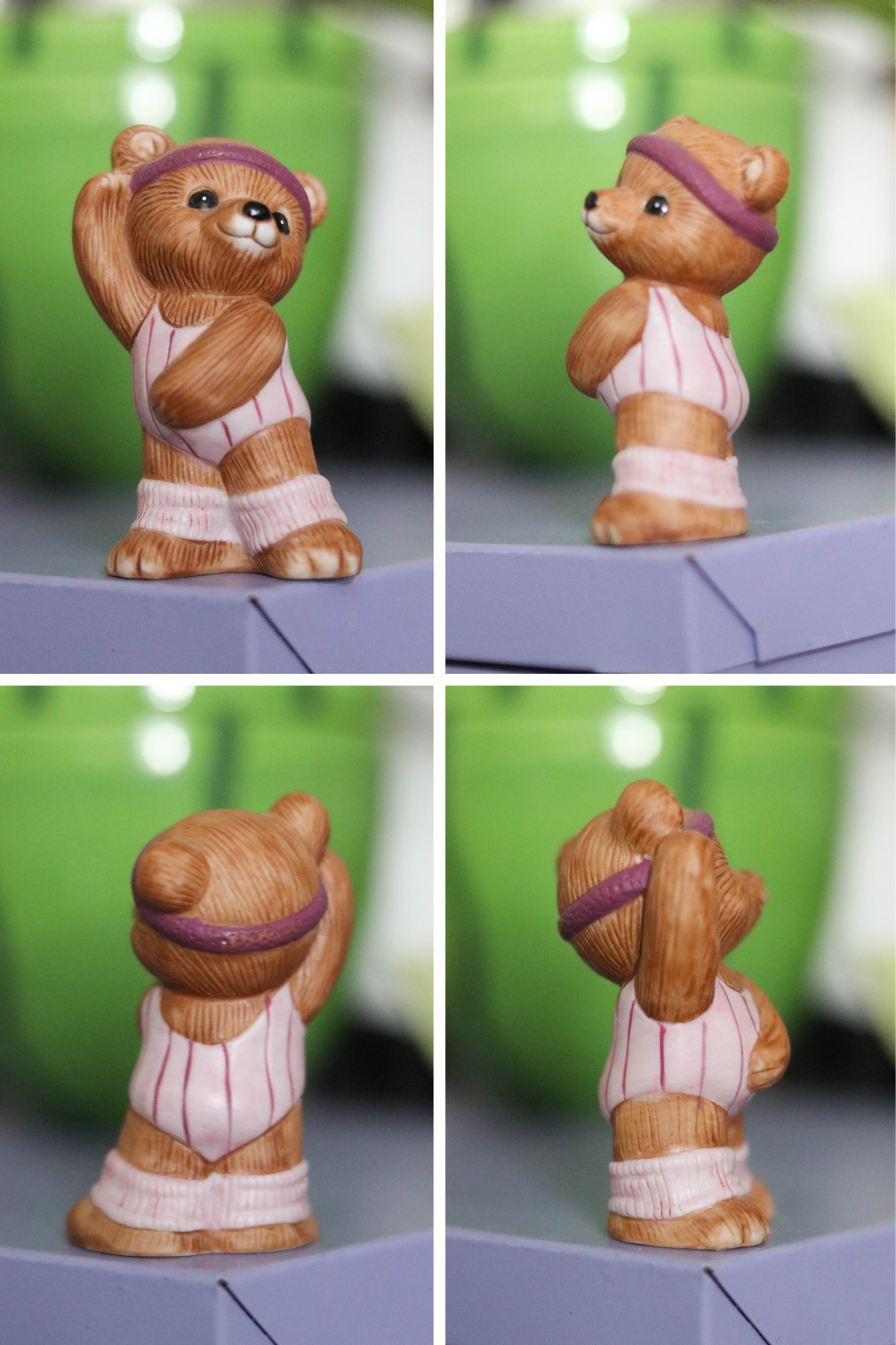 Vintage Aerobic Exercise Teddy Bear Figurine Trinkets 4pc Set
