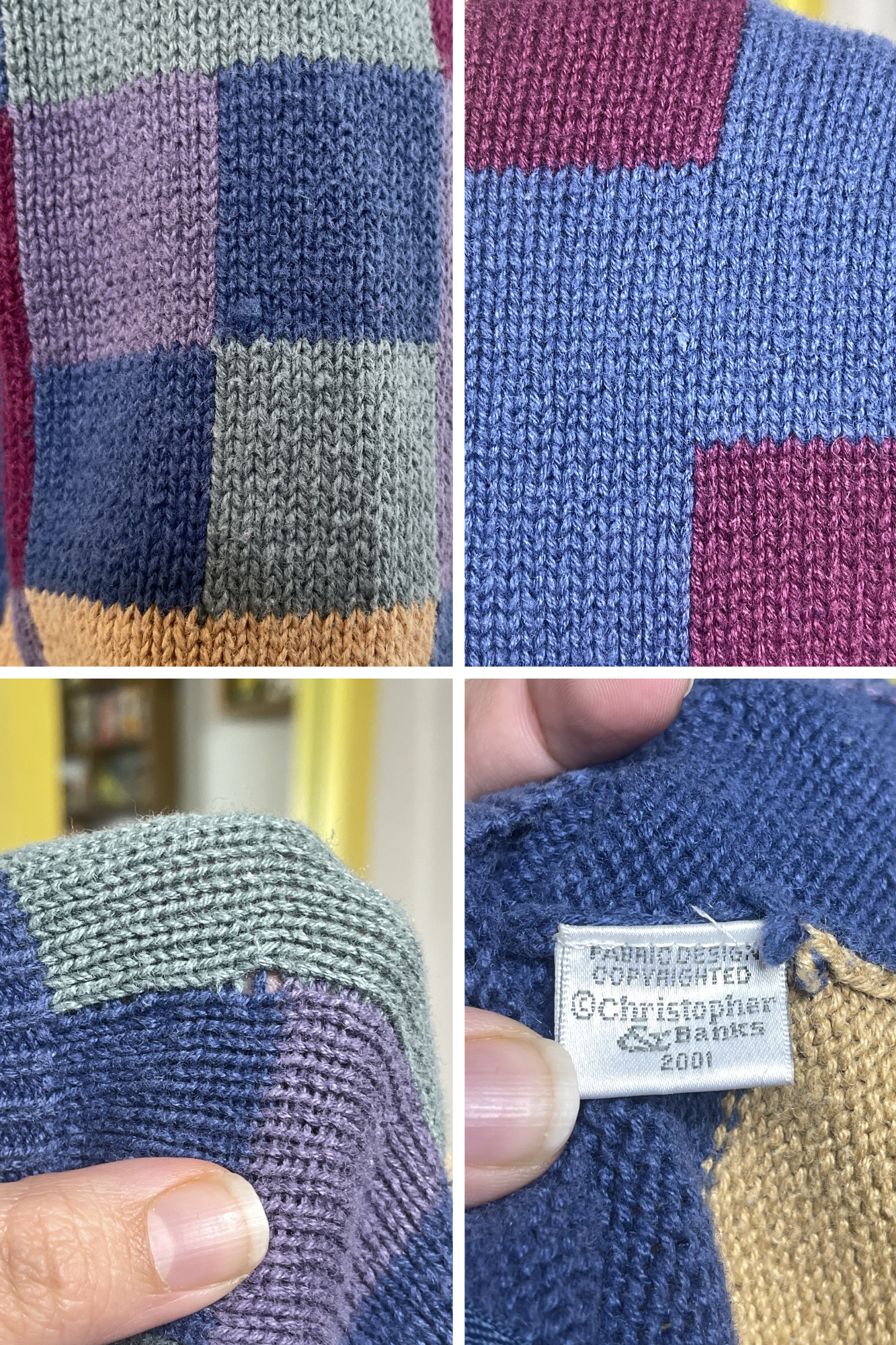 Vintage 2000s Colorful Colorblock Patchwork Knit Zip-up Cardigan Sz S