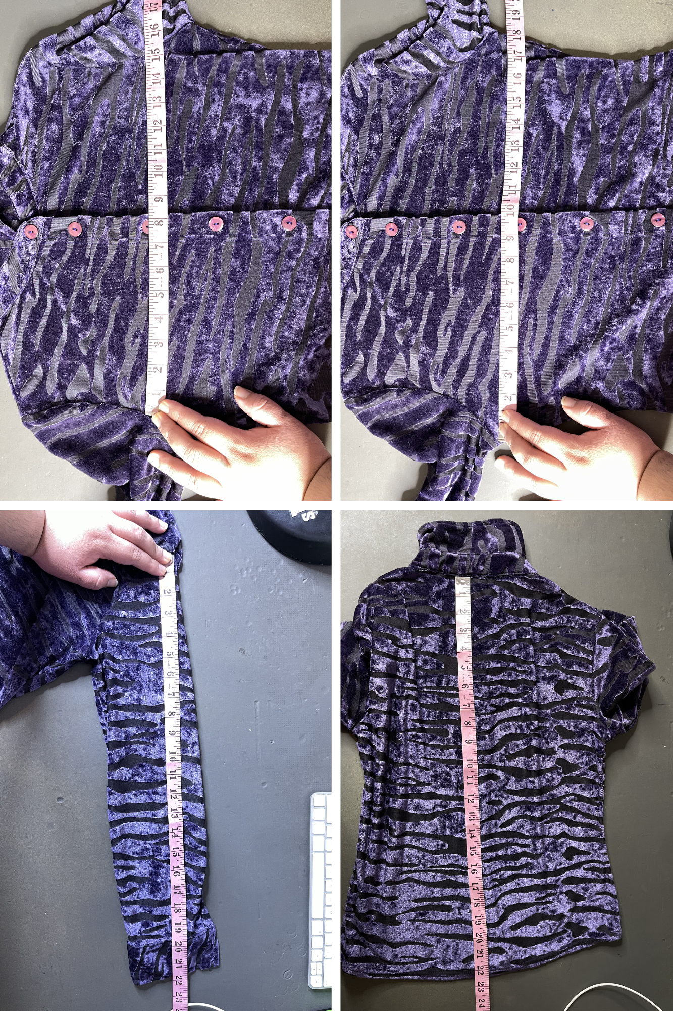 Vintage Purple Swirly Zebra Velvet & Mirco Mesh Collared Button Up Sz S