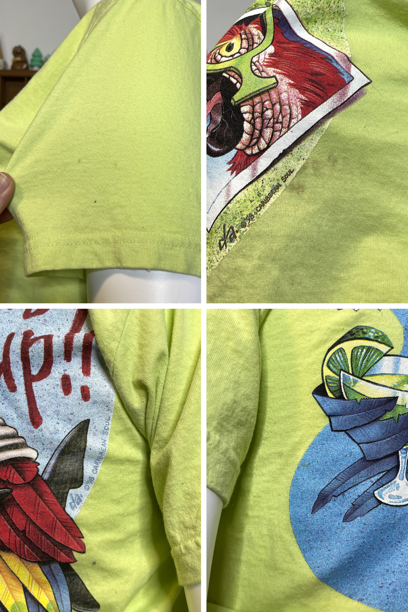 Vintage 90s Crazy Fins Up Parrot Green Graphic Tee Sz L