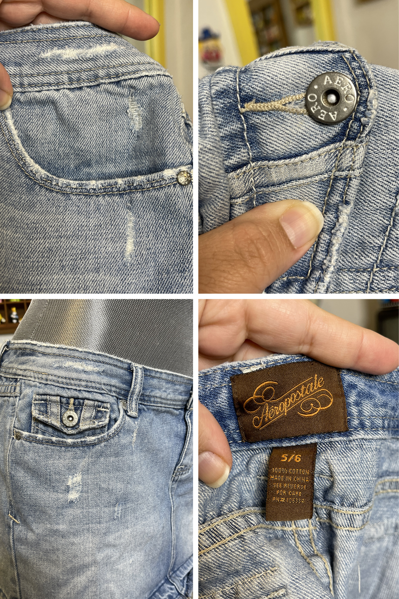 2000s Light Wash Aeropostale Distressed Denim Mini Skirt Sz 5/6