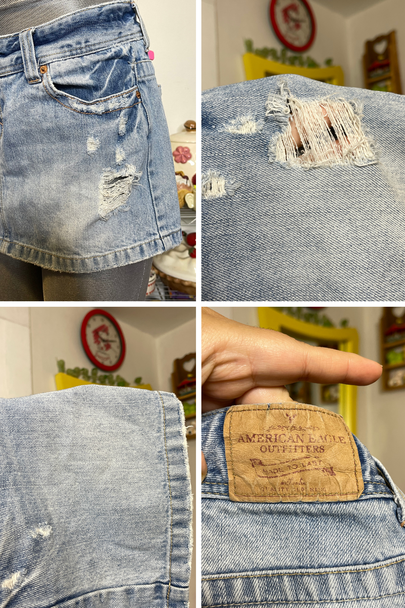 2000s American Eagle Light Wash Distressed Mini Skirt Sz 8