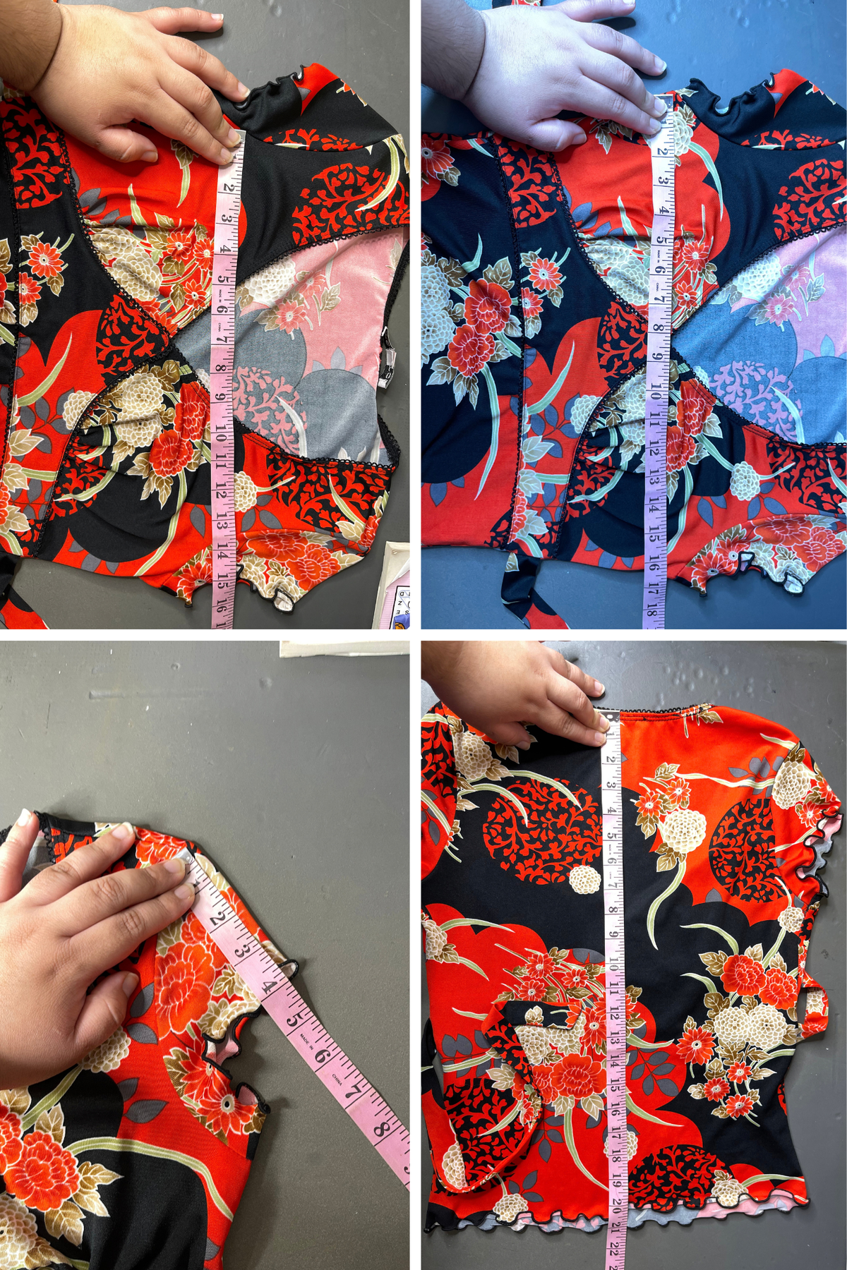 Vintage Red & Black Floral Print V-Neck Top Sz M/L