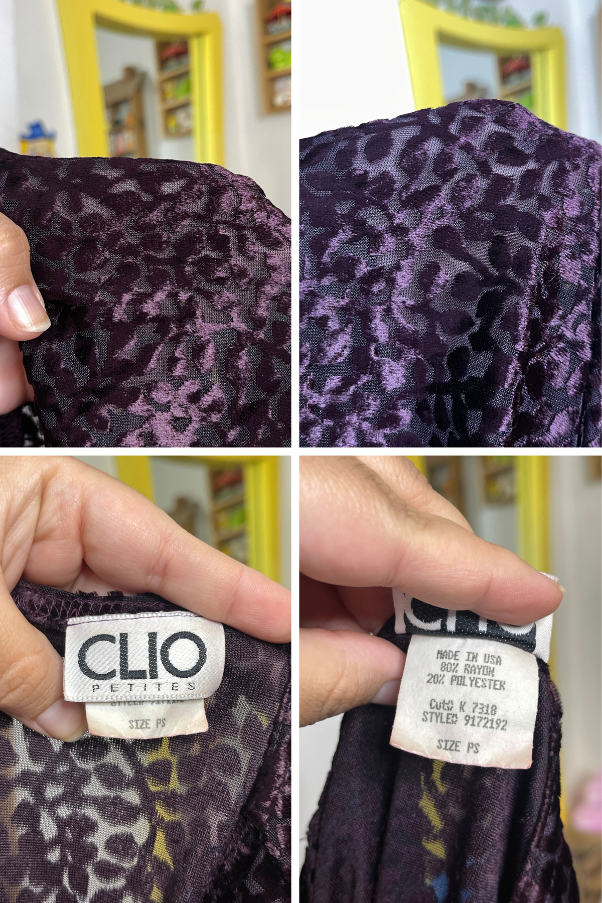 Vintage 90s Dark Purple Sheer Mesh Velvet Top Sz S/P