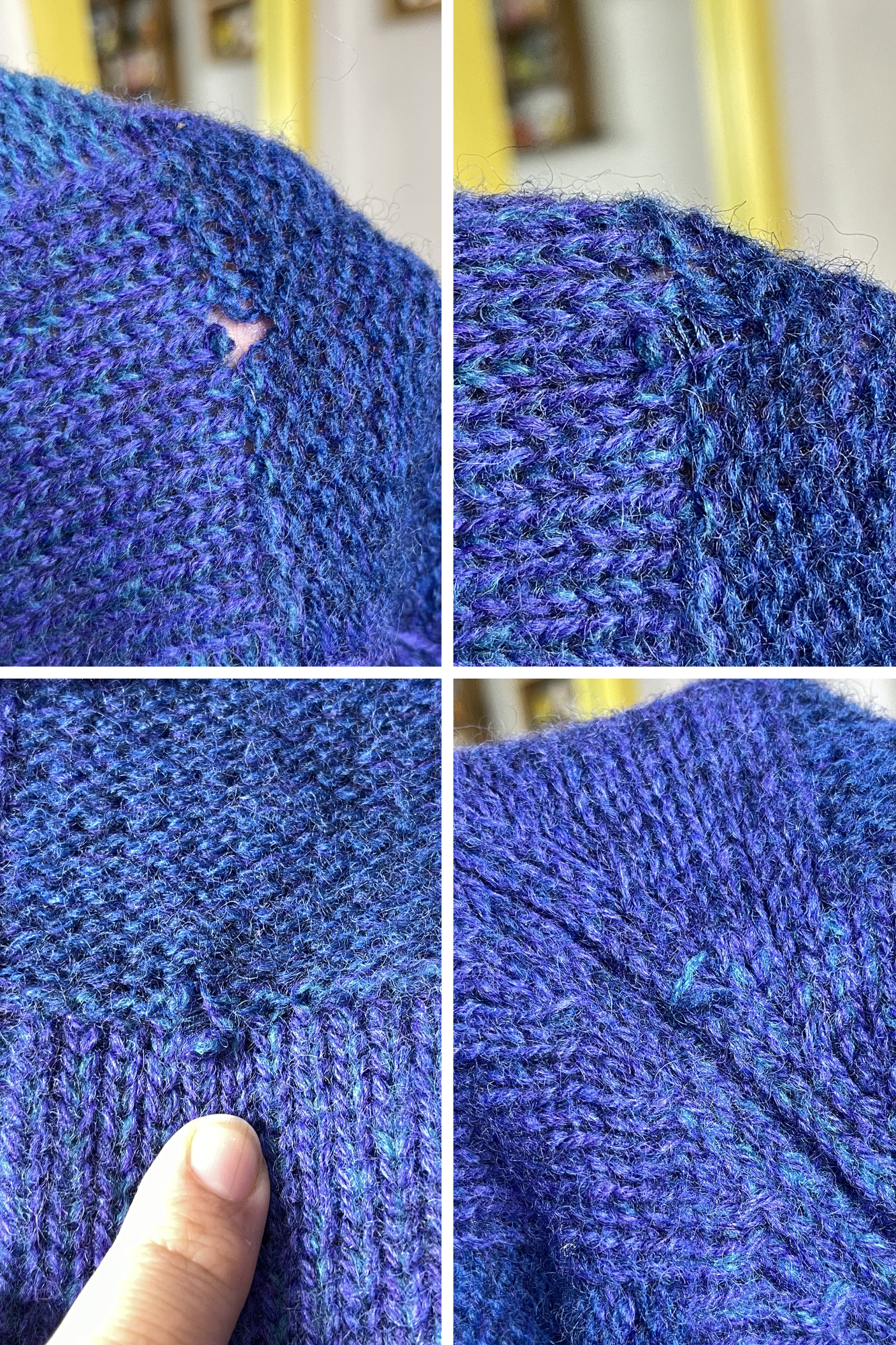 Vintage Purple Wool Blue Plaid Knit Turtleneck Sweater Sz S/M