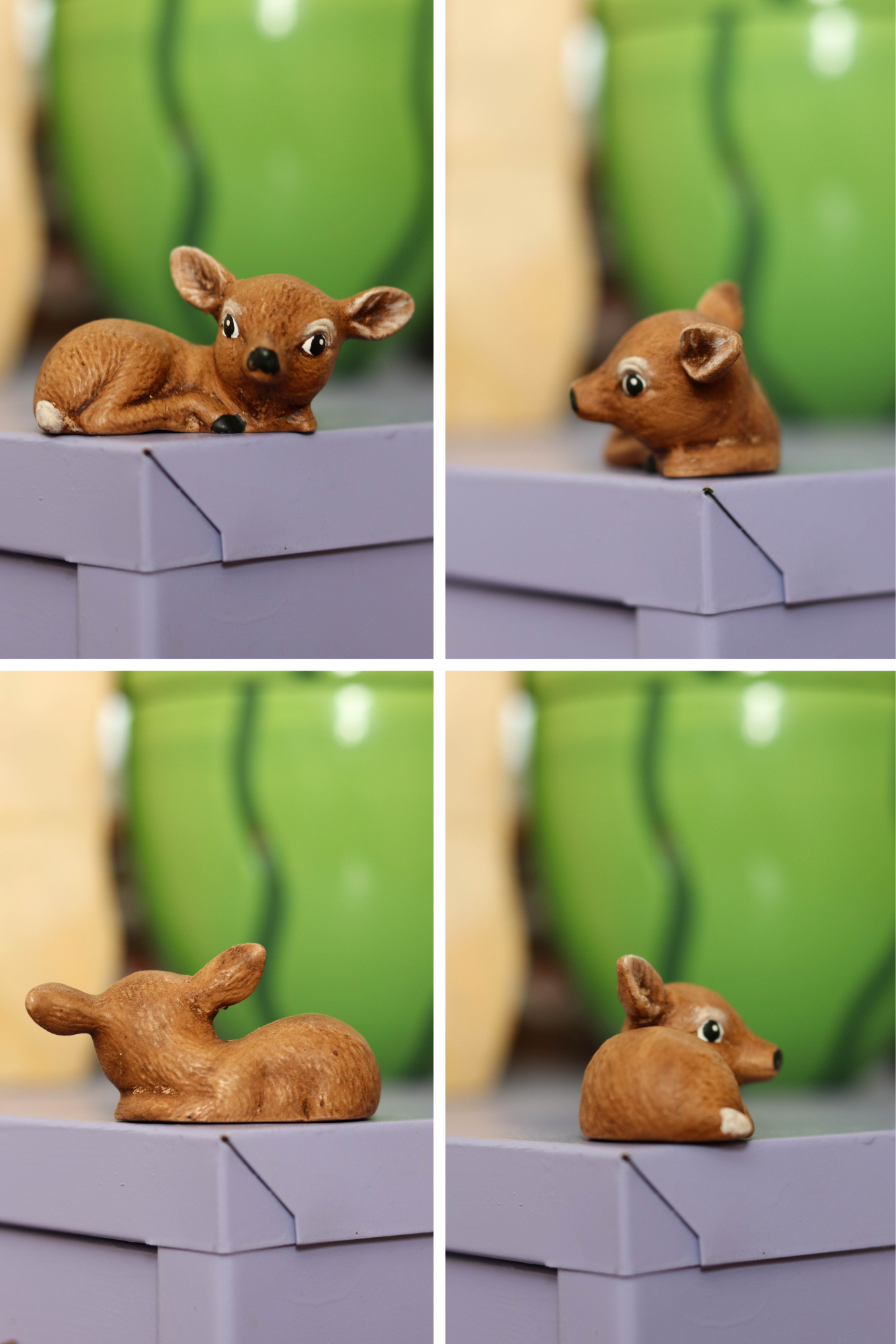 Vintage Deer Fawn 4pc Ceramic Trinket Set