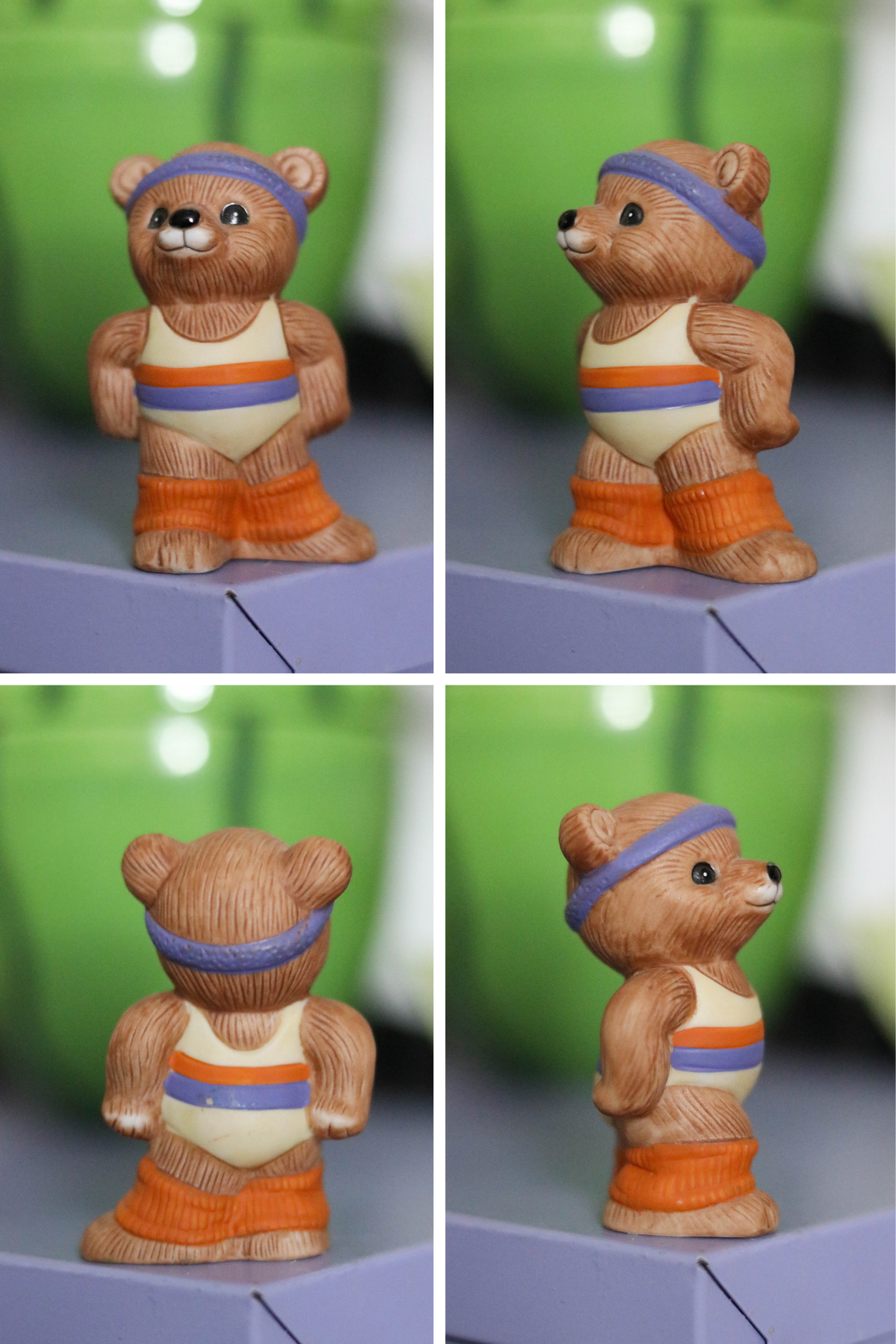 Vintage Aerobic Exercise Teddy Bear Figurine Trinkets 4pc Set