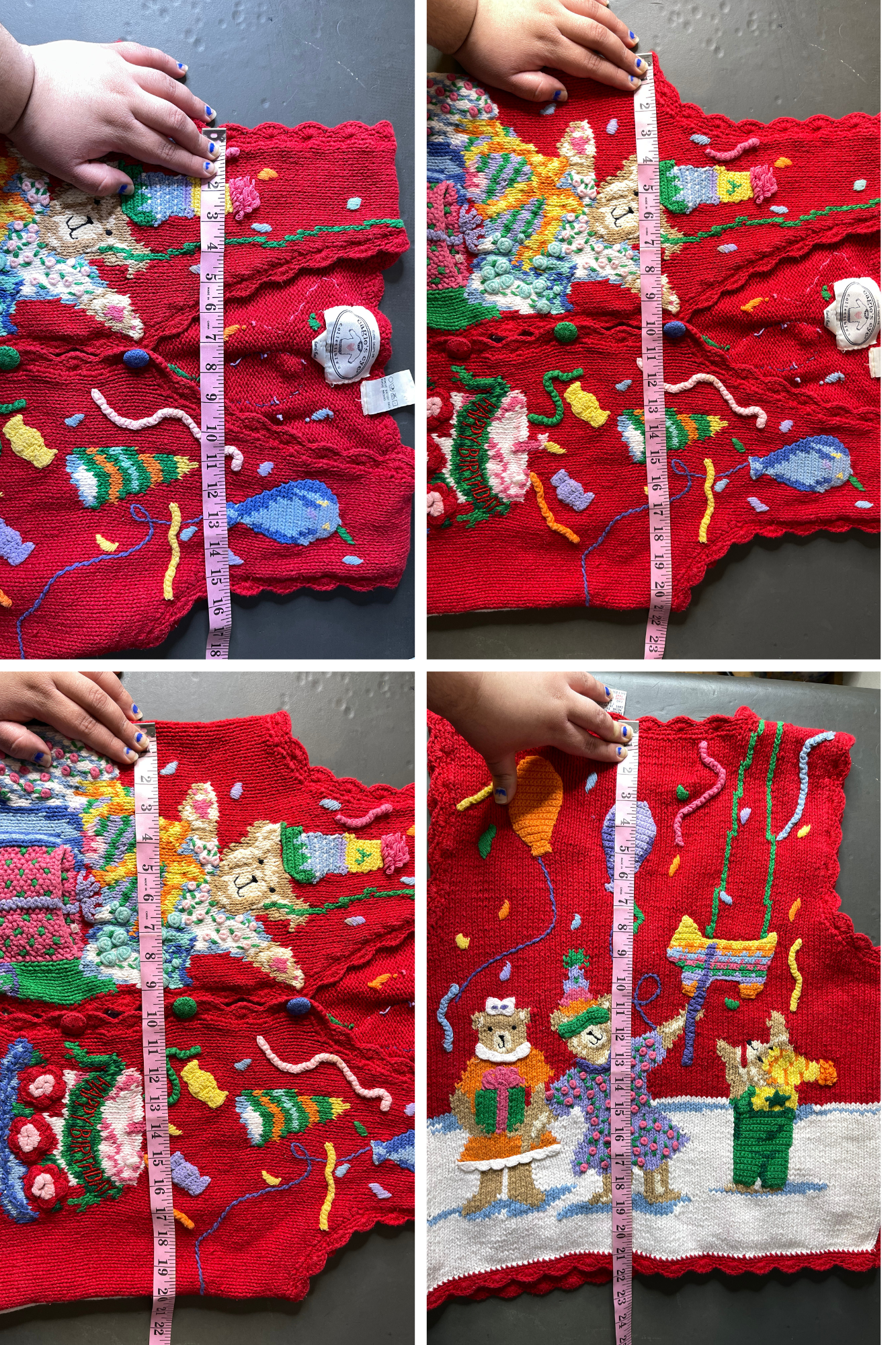 Vintage 90s Birthday Bears Hand Knit Vest Sz M/L