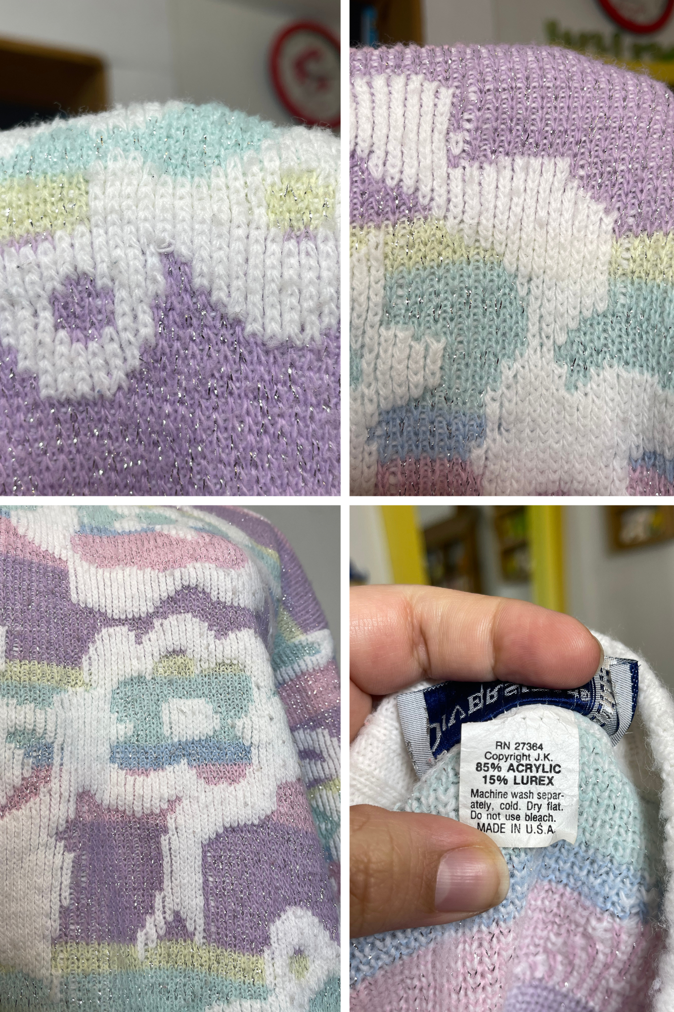 Vintage 90s Rainbow Pastel Flower Knit Sweater Sz M/P