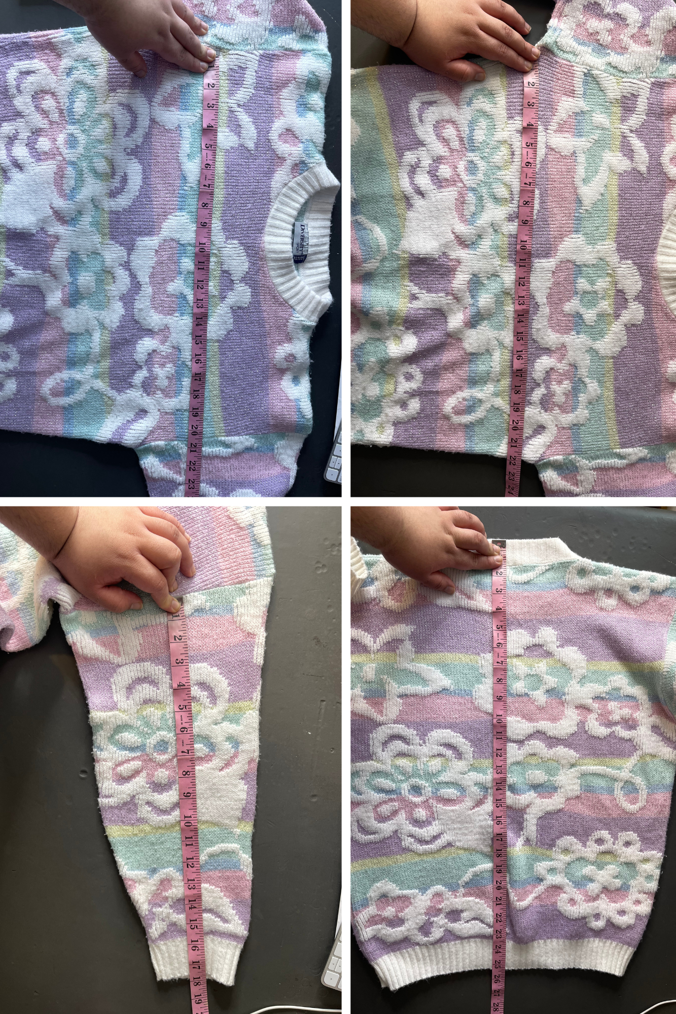 Vintage 90s Rainbow Pastel Flower Knit Sweater Sz M/P