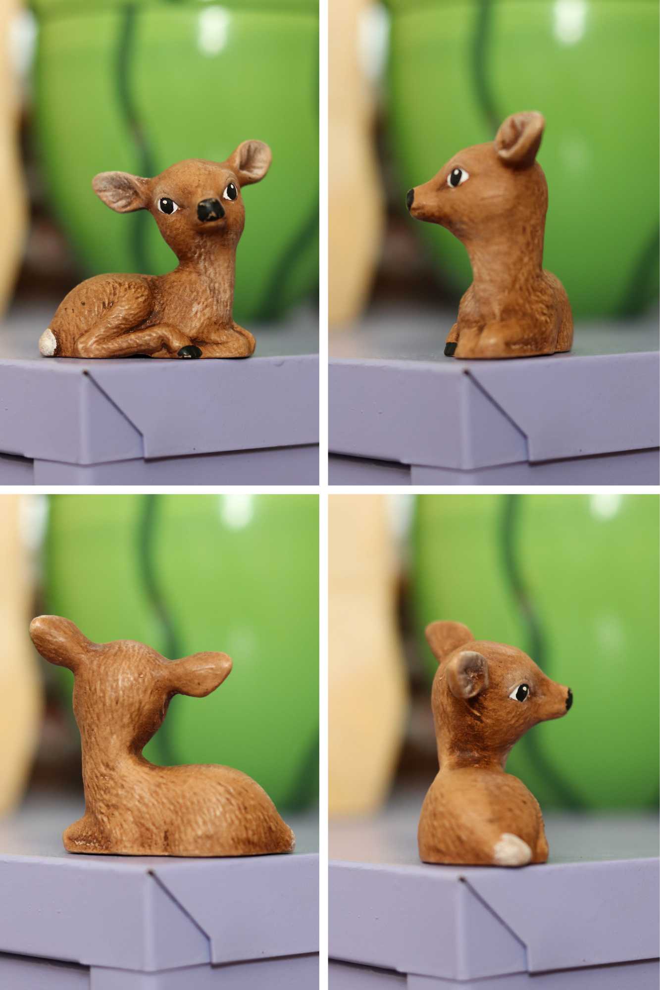 Vintage Deer Fawn 4pc Ceramic Trinket Set