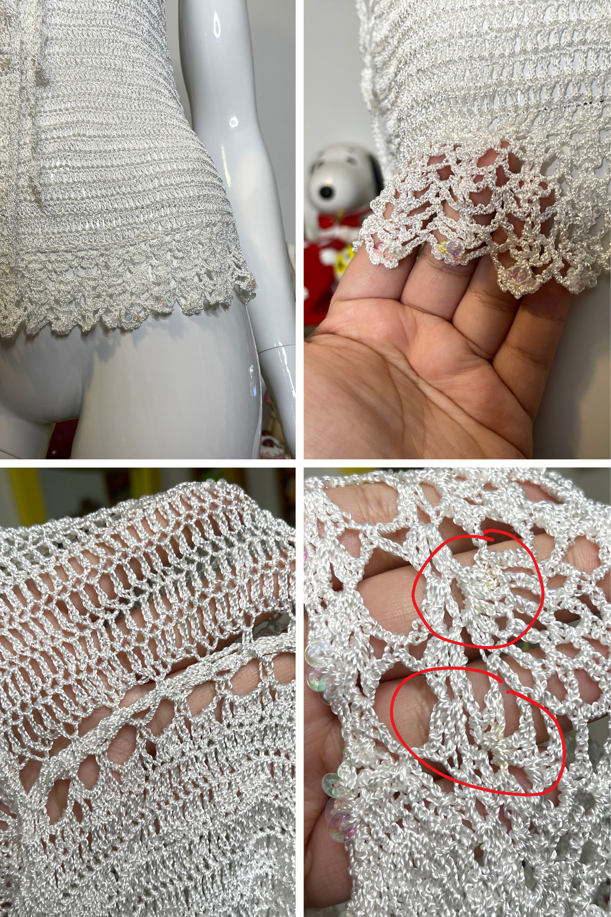 2000s White Crochet Knit Sequin Fairy Style Top Sz S