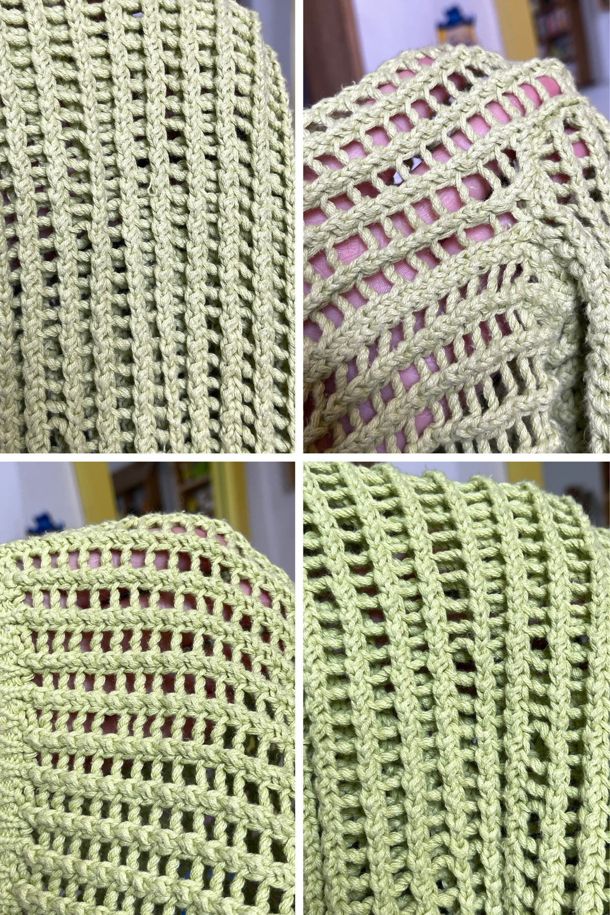 Vintage Apple Green Open Loose Knit V-Neck Sweater Sz L