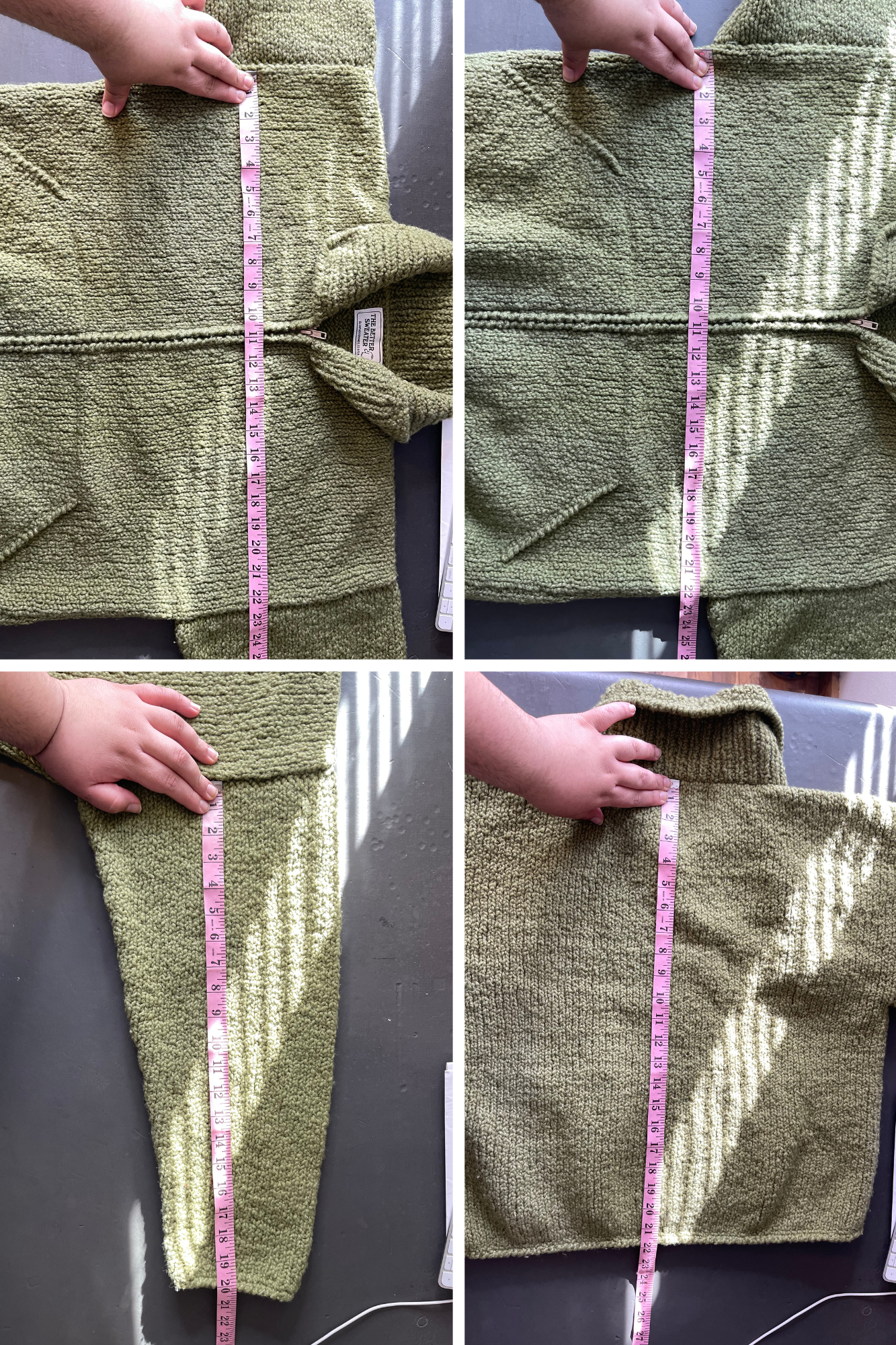 Chunky Moss Green Hand Knit Wool Zip-Up Sweater Sz XL