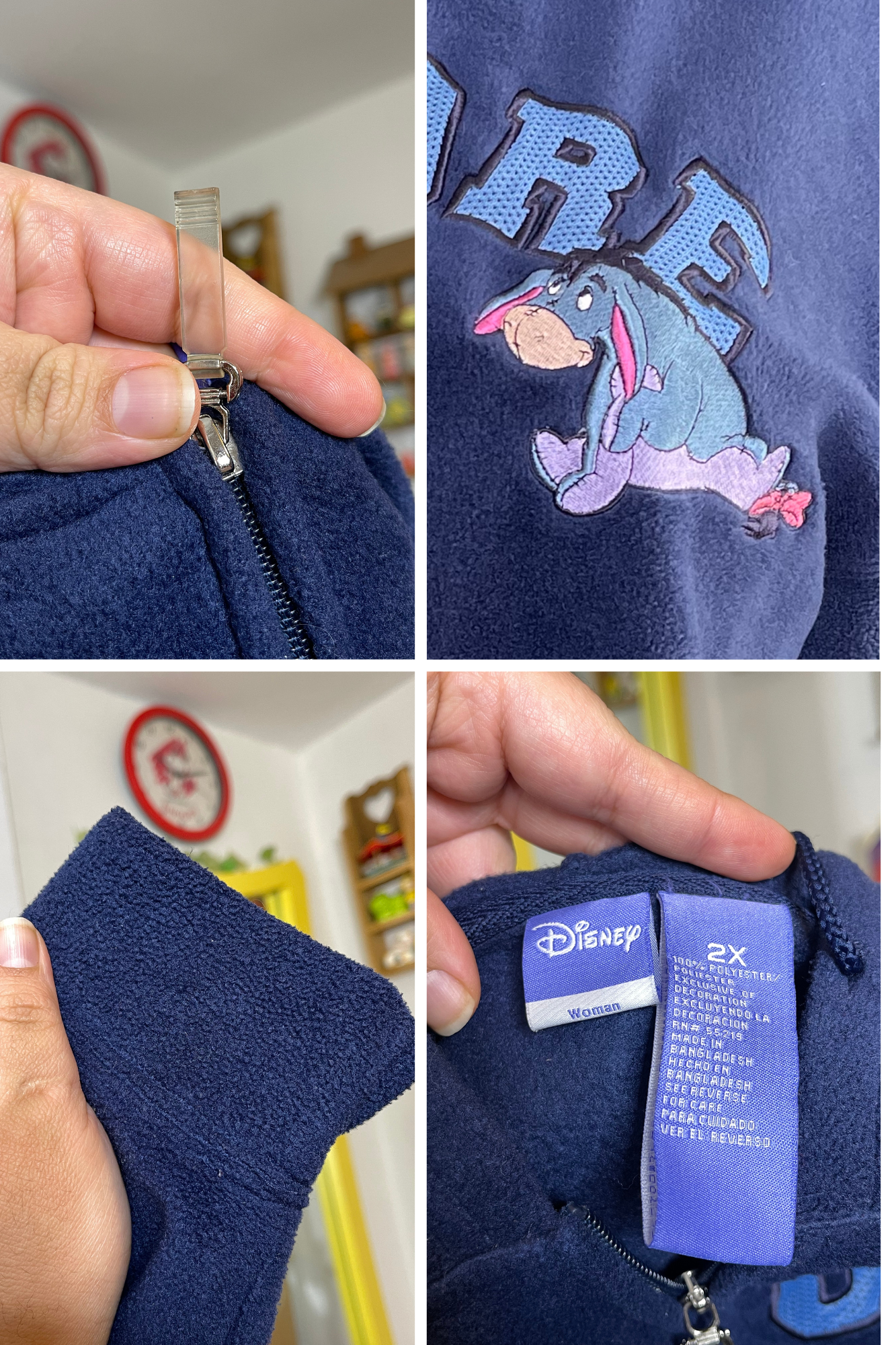 Y2K 2000s Eeyore Fleece Zip-Up Hoodie Sz 2X
