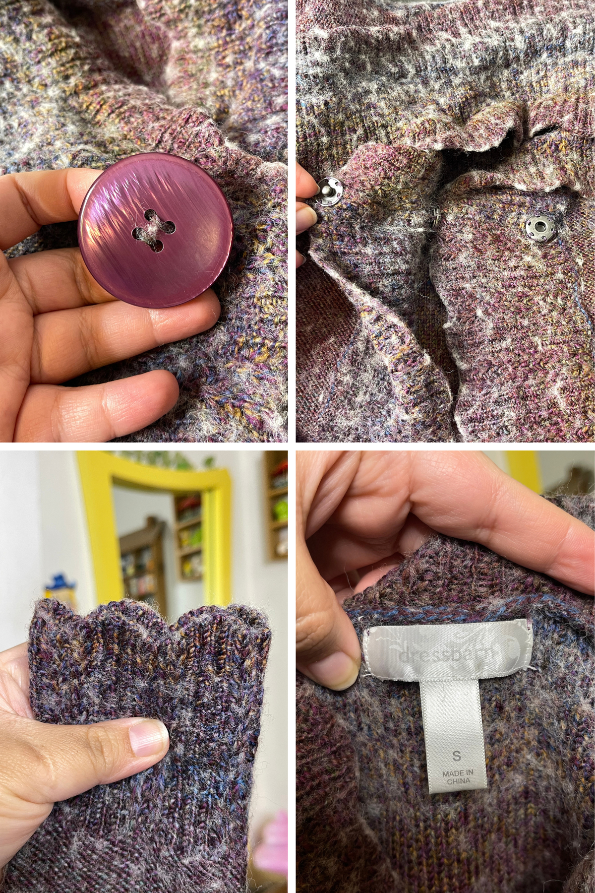 2000s Multicolor Purple Fuzzy Knit Wool Cardigan Sz S
