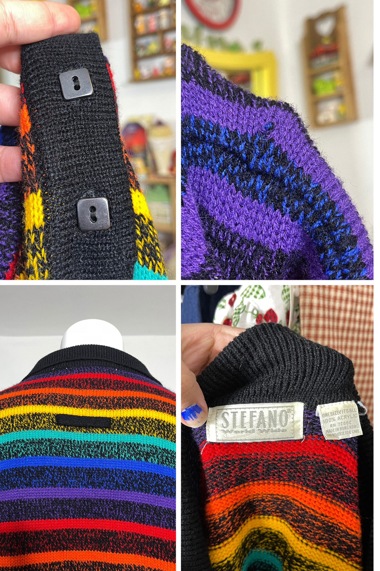 Vintage 90s Rainbow Striped Oversized Knit Sweater Sz "One Size"